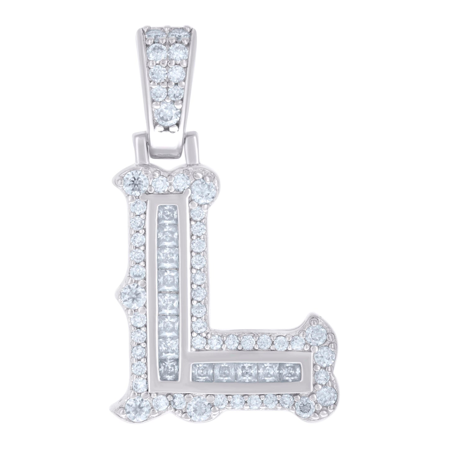 925 Silver Pendant "L" Moissanite 0.55Ct, Baguette