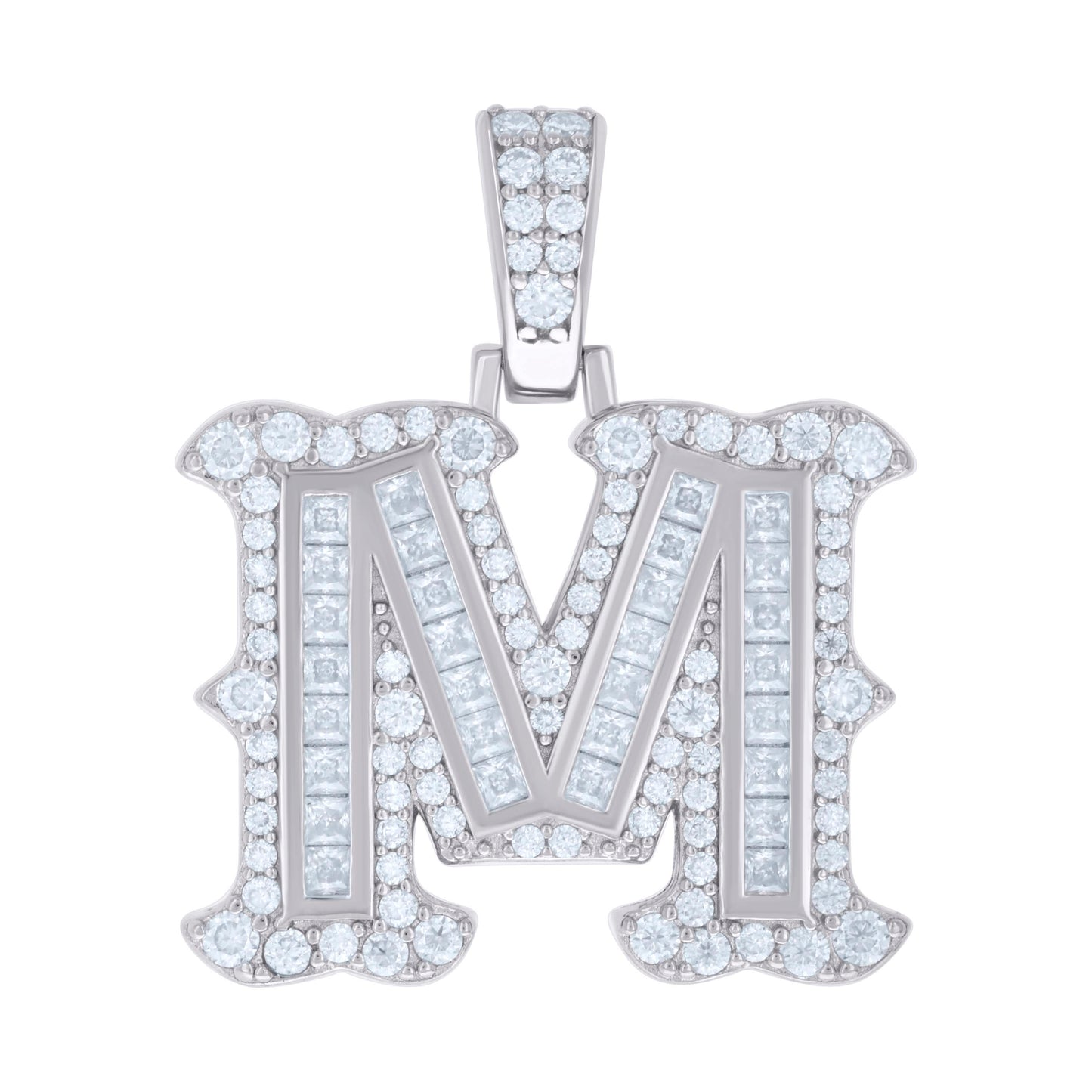 925 Silver Pendant "M" Moissanite 0.90Ct, Baguette