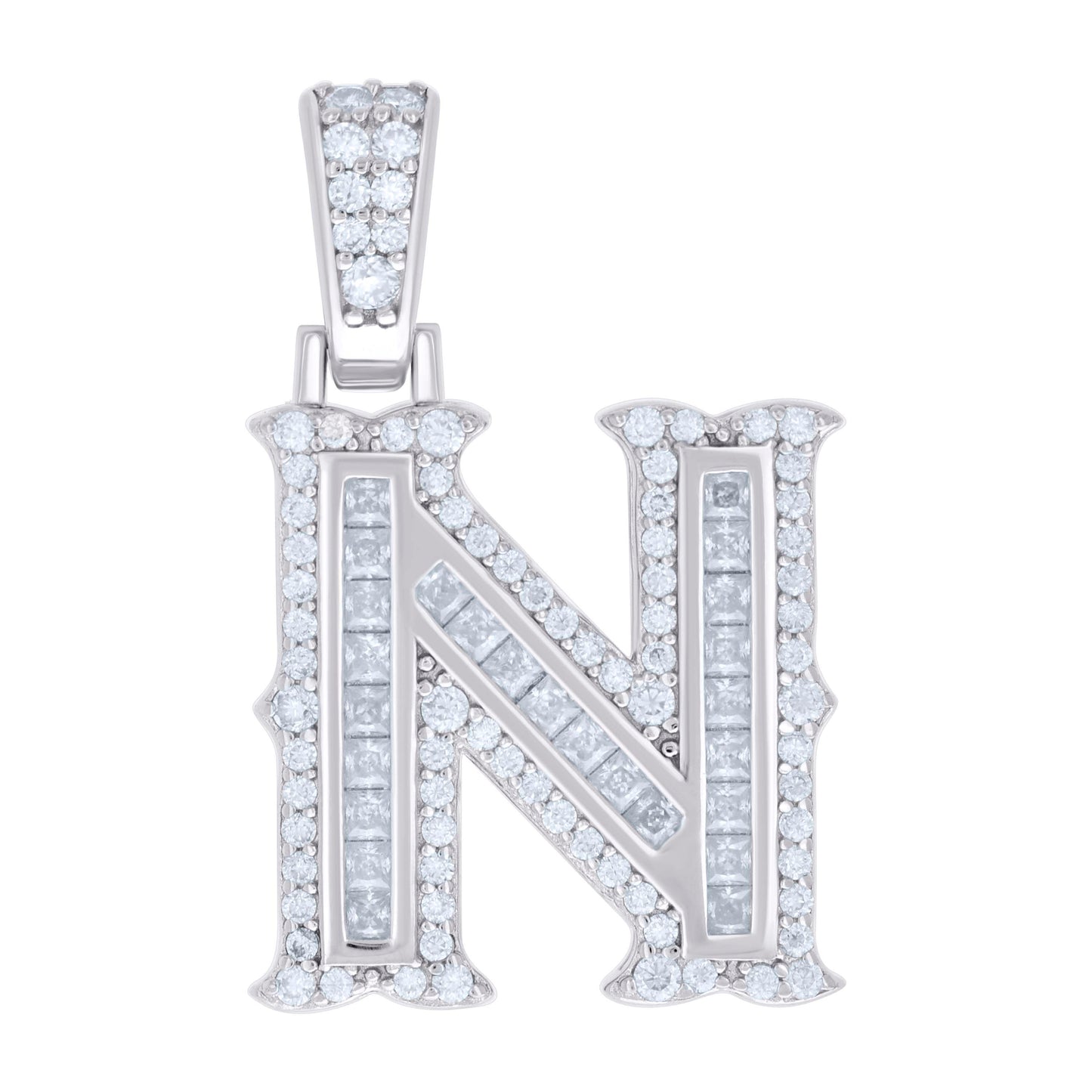 925 Silver Pendant "N" Moissanite 0.59Ct, Baguette