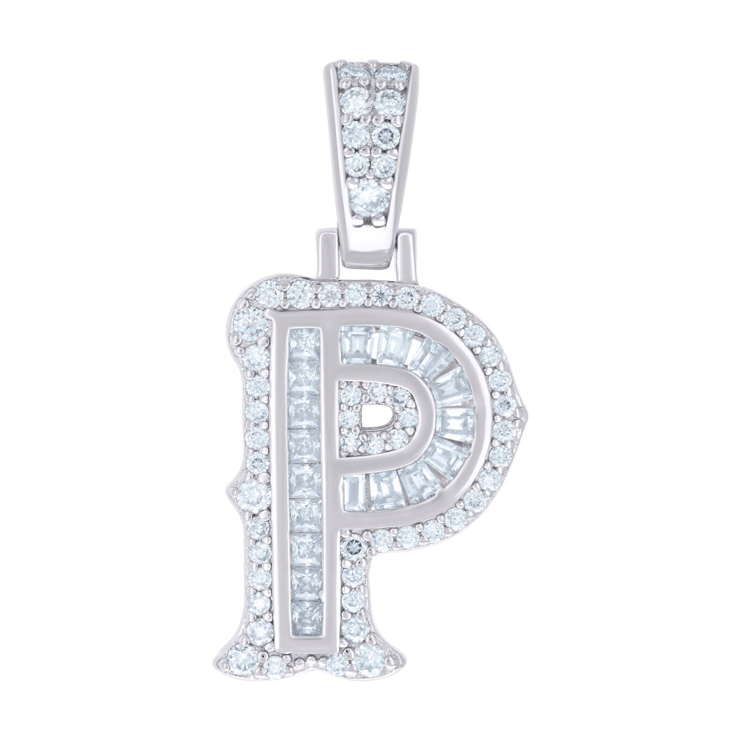 925 Silver Pendant "P" Moissanite 0.45Ct, Baguette
