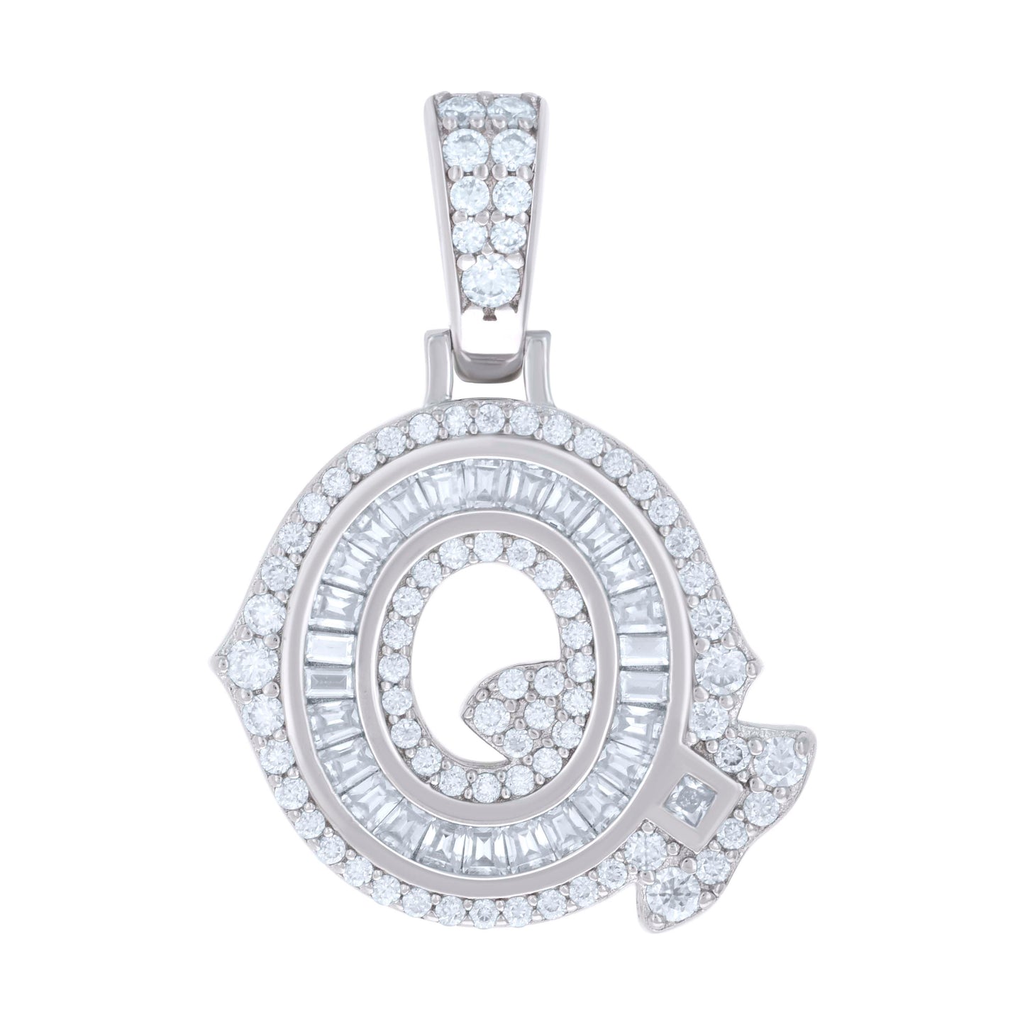 925 Silver Pendant "Q" Moissanite 0.67Ct, Baguette