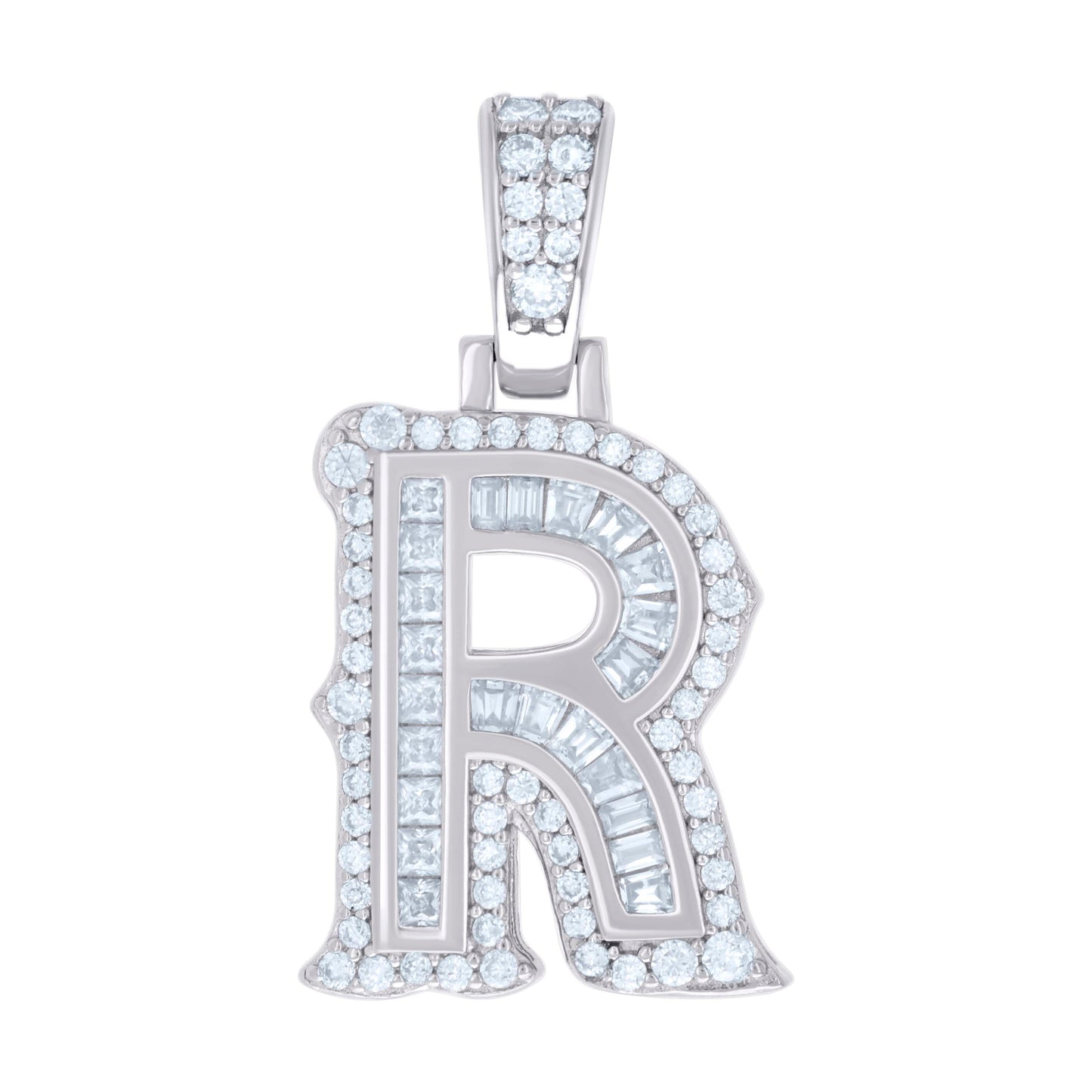 925 Silver Pendant "R" Moissanite 0.48Ct, Baguette