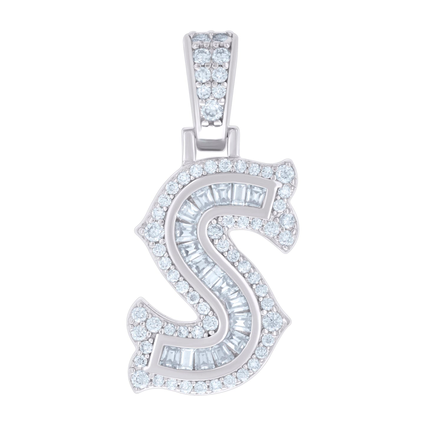 925 Silver Pendant "S" Moissanite 0.49Ct, Baguette