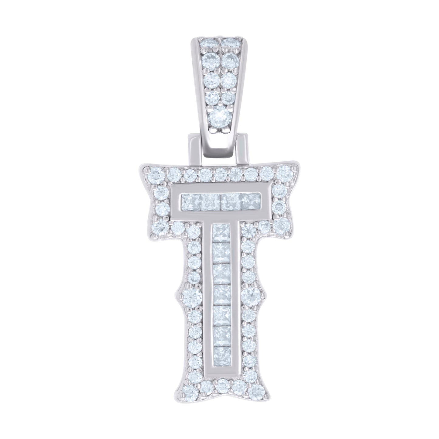 925 Silver Pendant "T" Moissanite 0.44Ct, Baguette