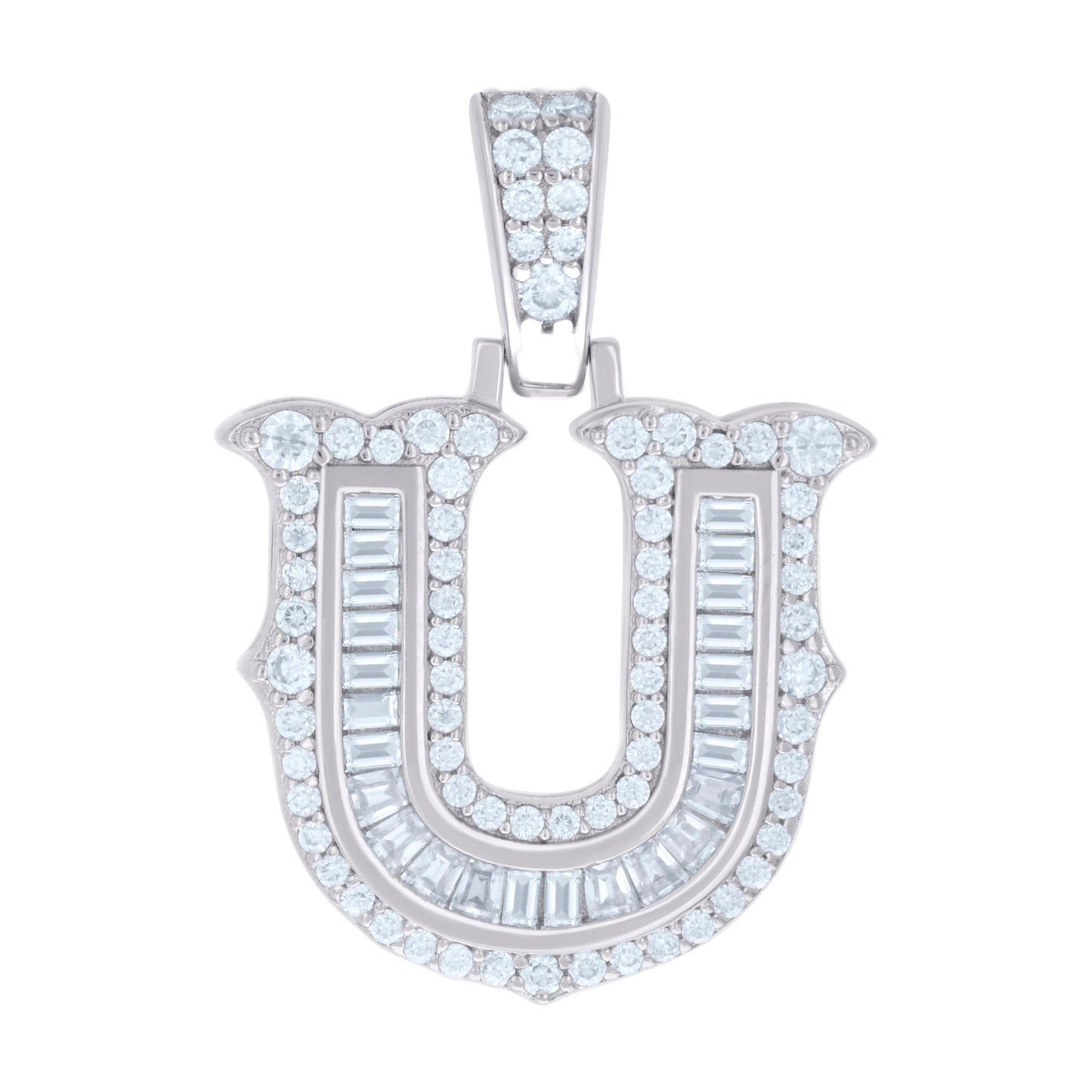 925 Silver Pendant "U" Moissanite 0.61Ct, Baguette