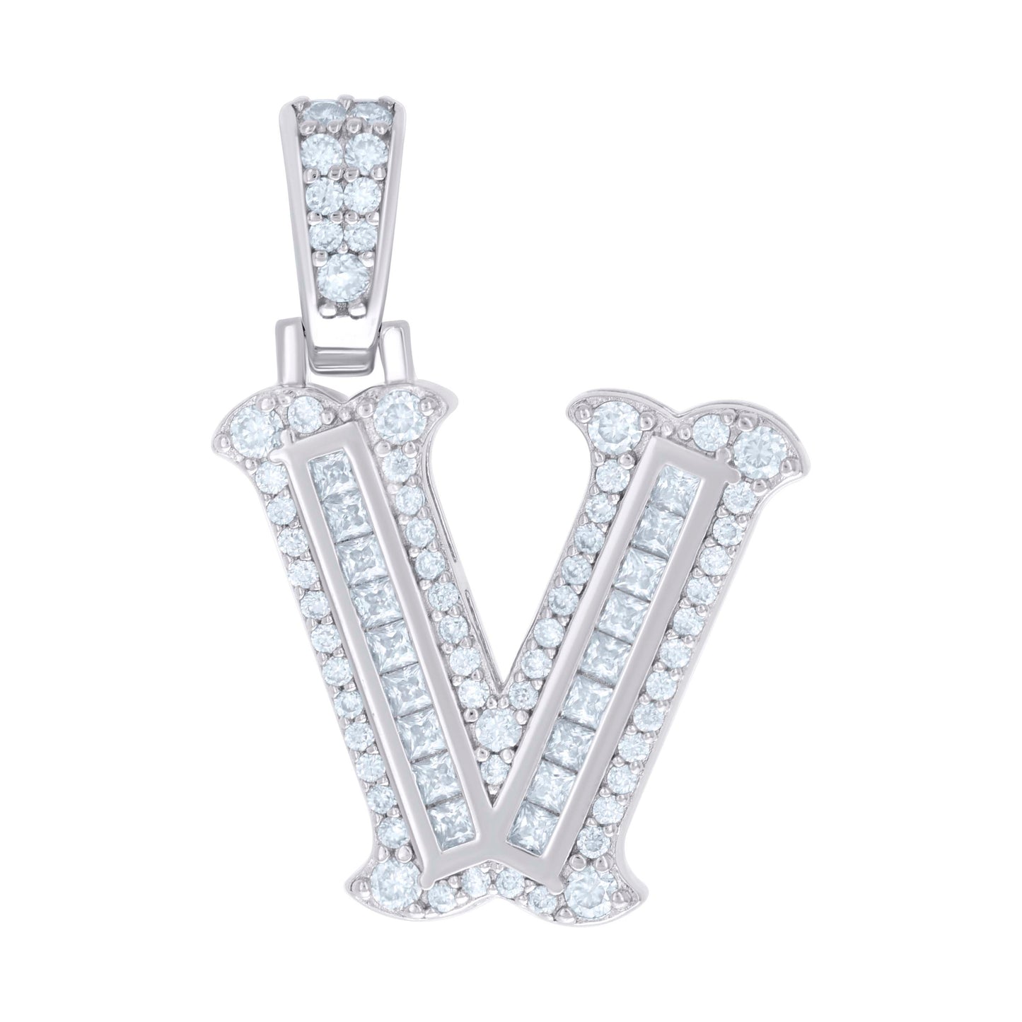 925 Silver Pendant "V" Moissanite 0.61Ct, Baguette