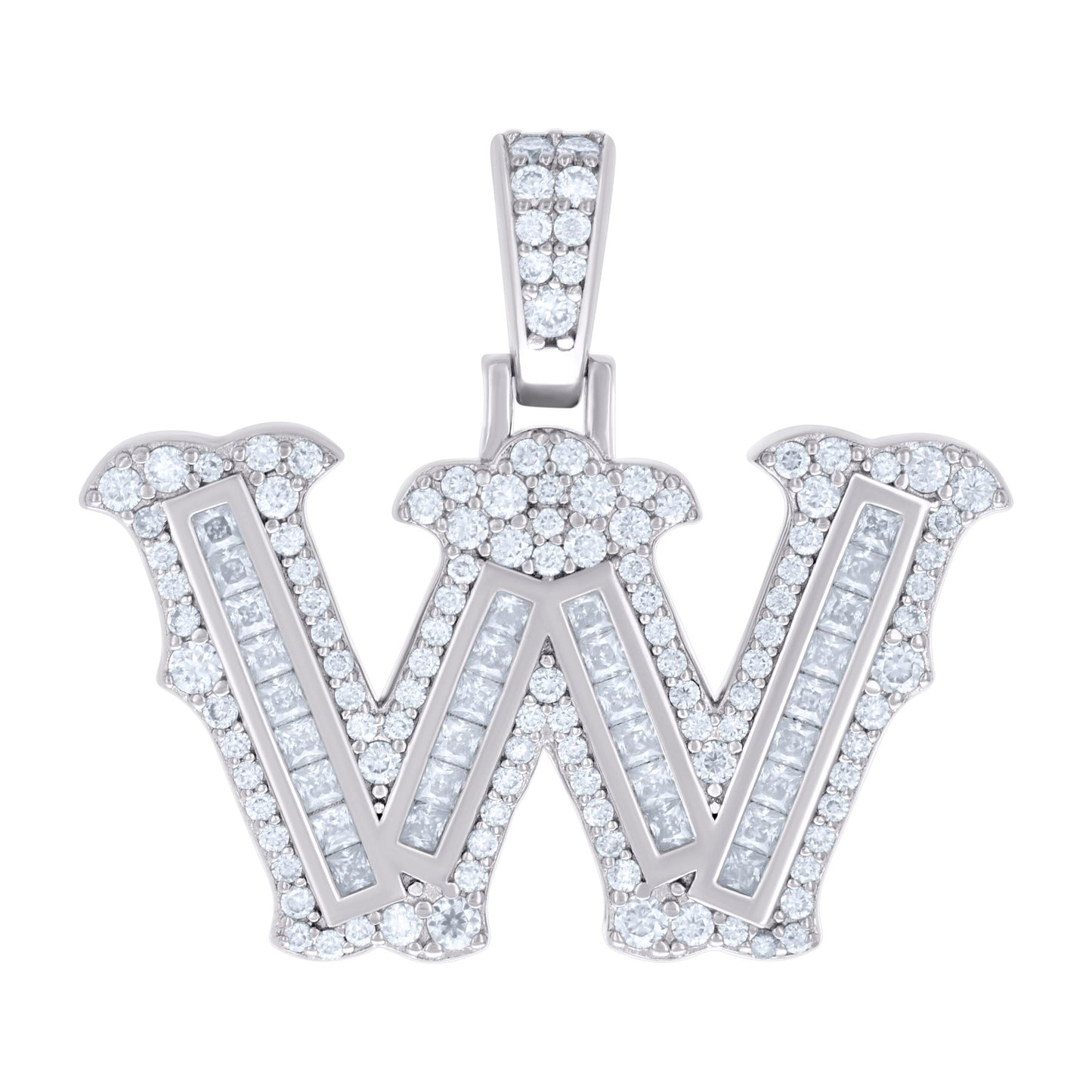 925 Silver Pendant "W" Moissanite 0.97Ct, Baguette