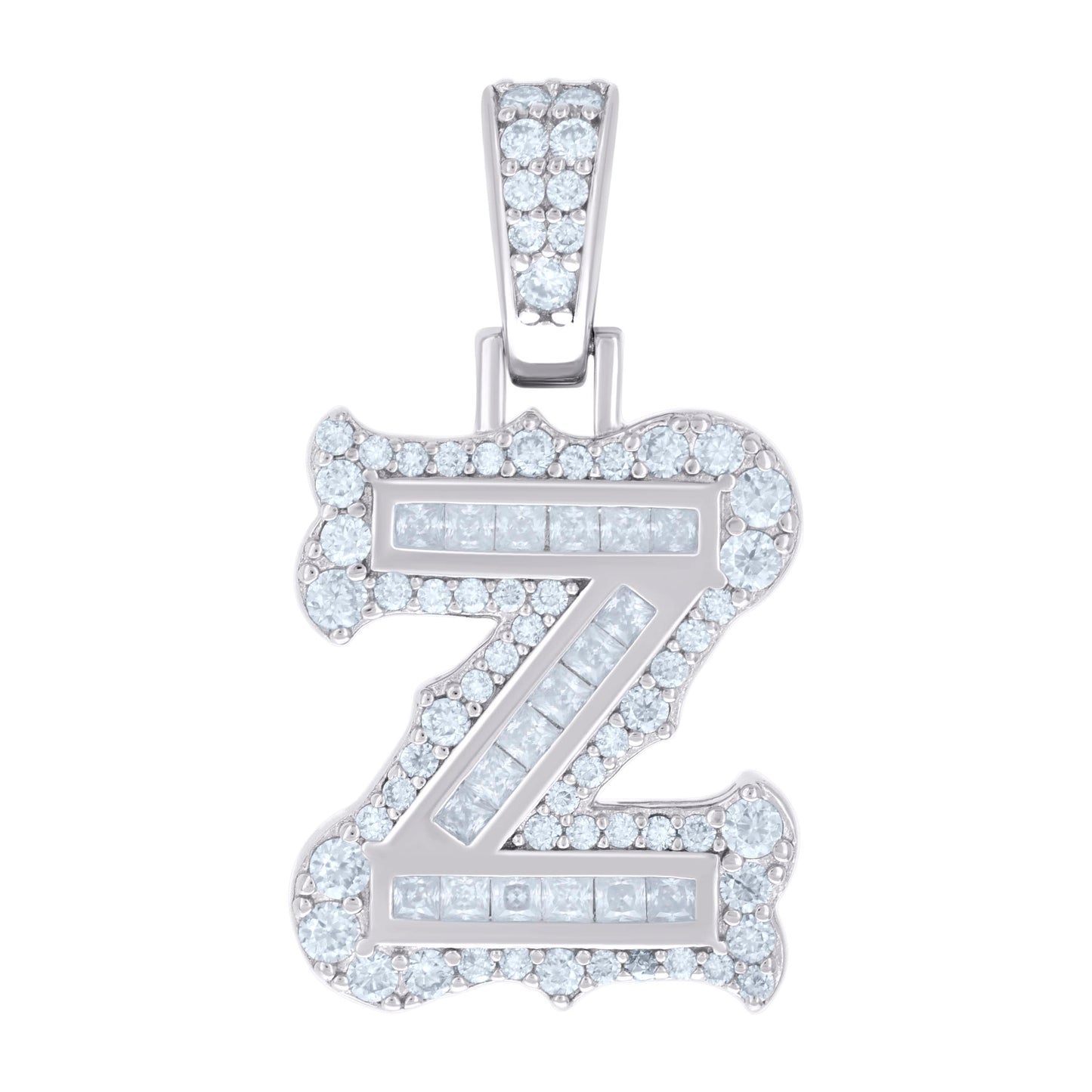 925 Silver Pendant "Z" Moissanite 0.70Ct, Baguette