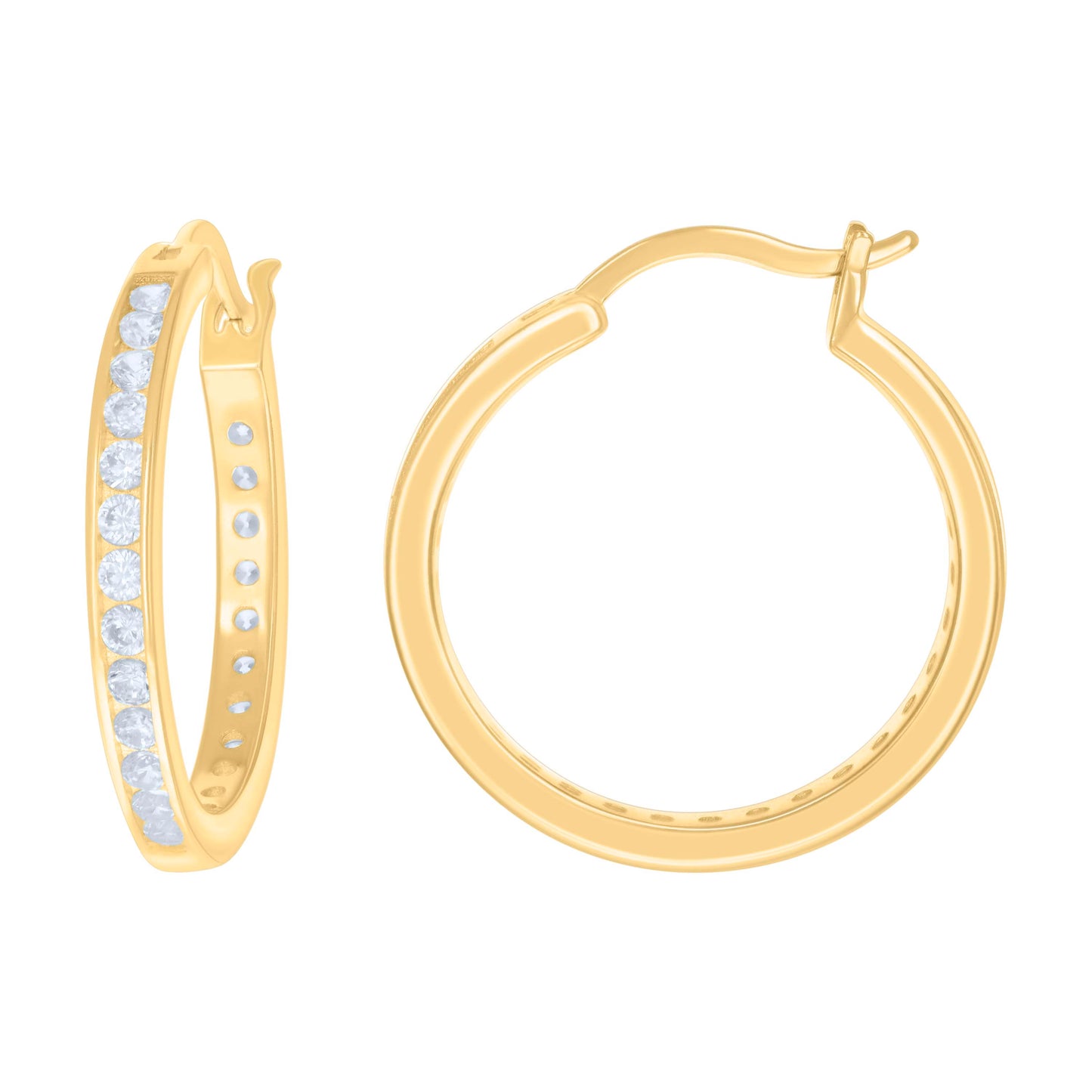 925 Sterling Silver Cz Hoop Earrings 3mm-24