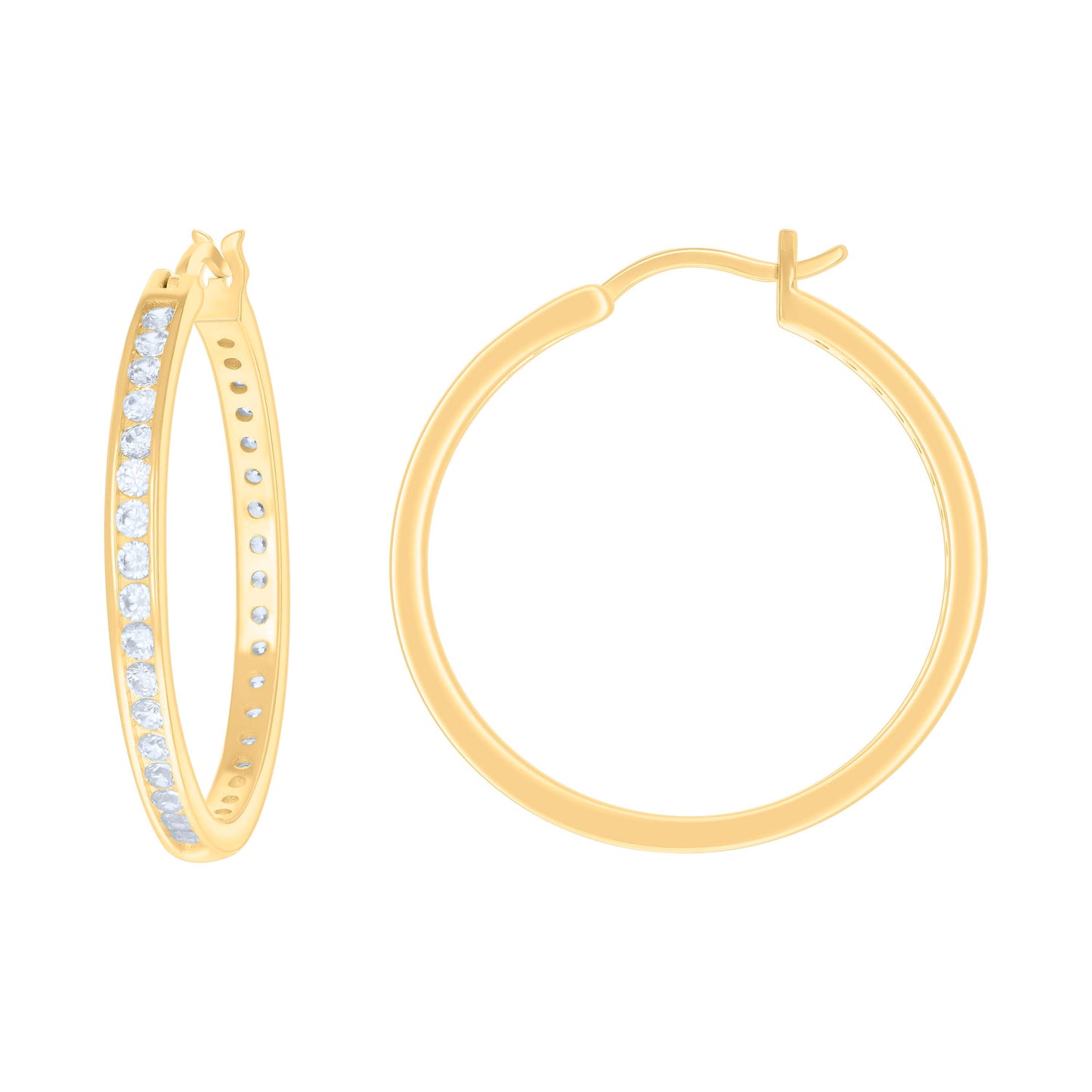 925 Sterling Silver Cz Hoop Earrings 3mm-32