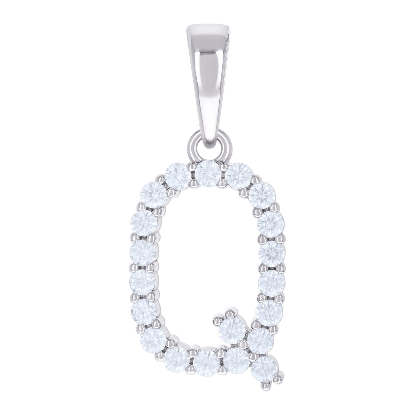 925 Silver Initial Letter "Q" Pendant Moissanite C