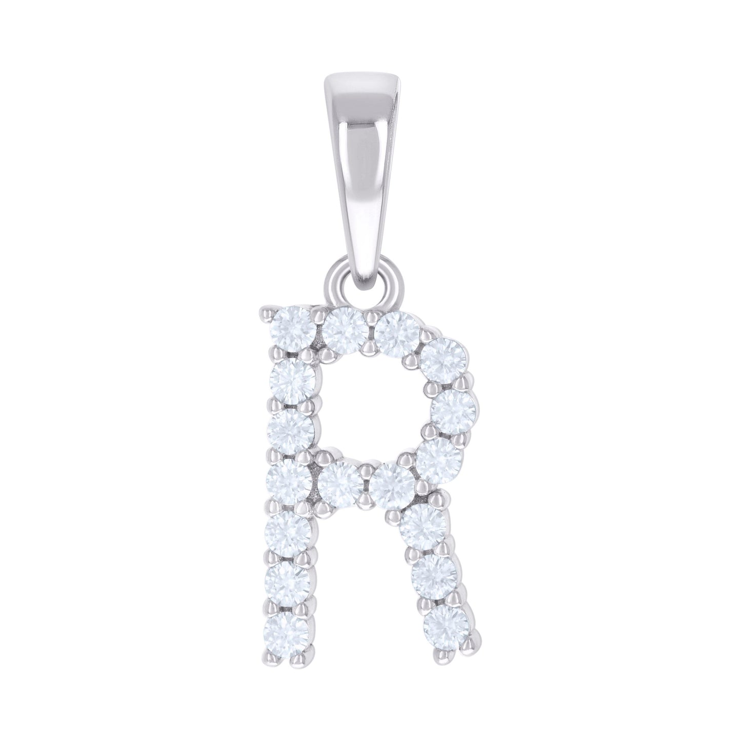 925 Silver Initial Letter "R" Pendant Moissanite C
