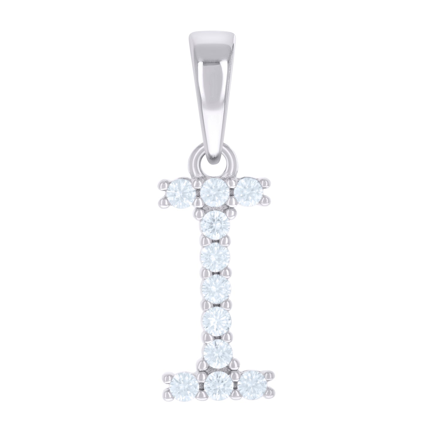 925 Sterling Silver Cz Pendant Initial Letter "I"