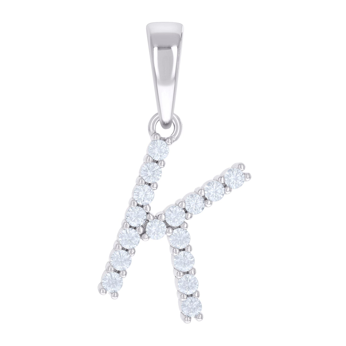 925 Sterling Silver Cz Pendant Initial Letter "K"