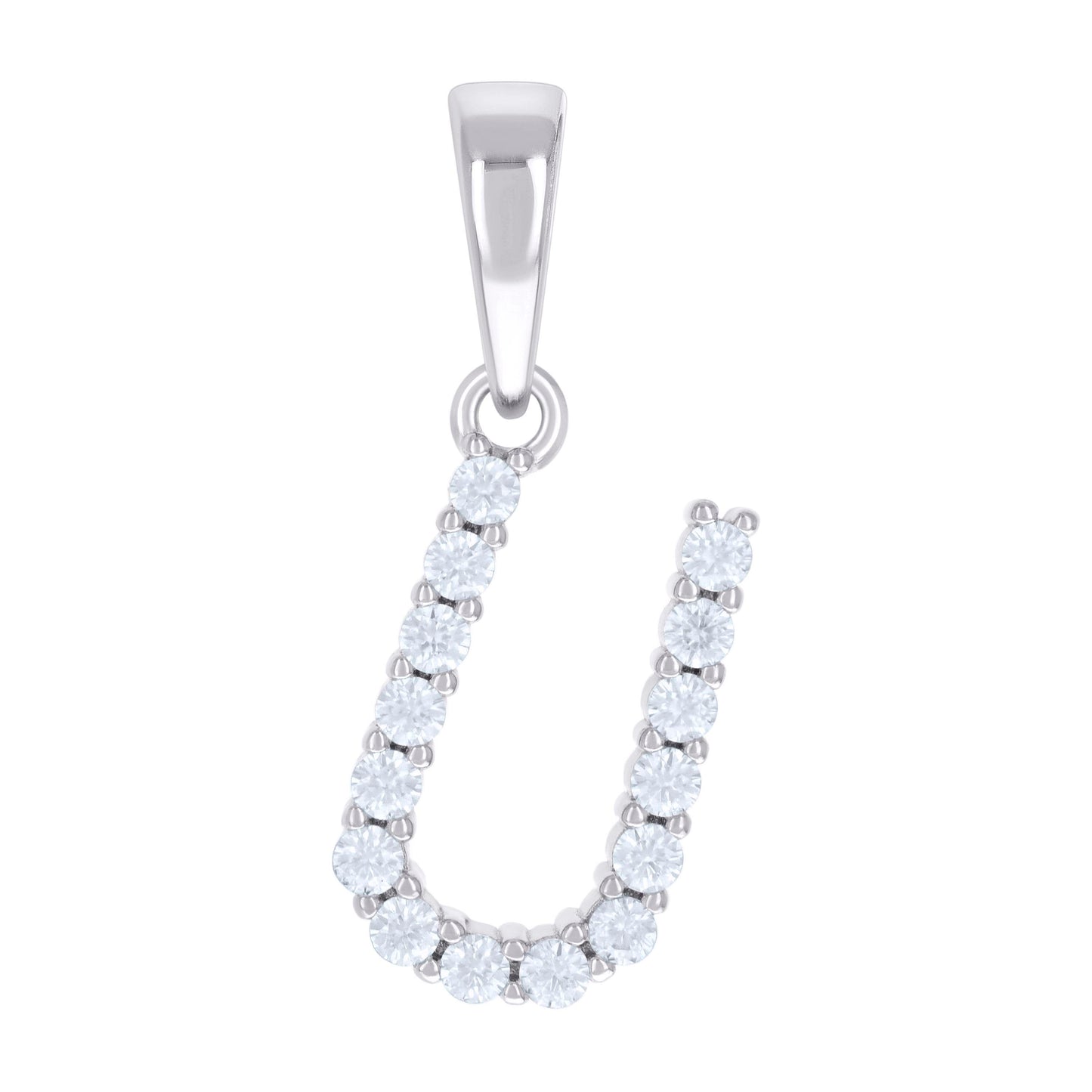 925 Sterling Silver Cz Pendant Initial Letter "U"
