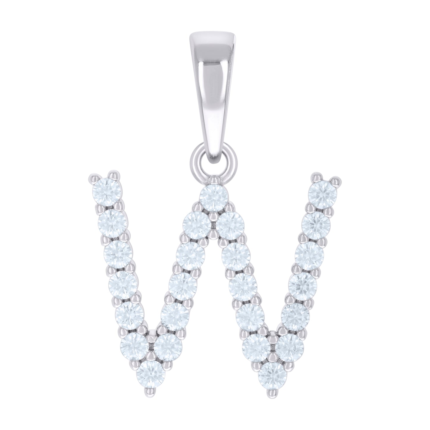 925 Sterling Silver Cz Pendant Initial Letter "W"