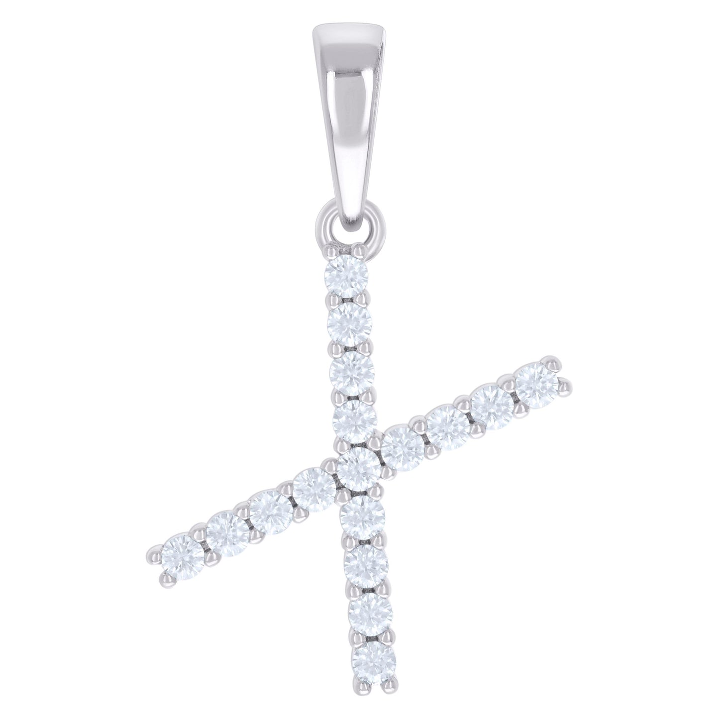 925 Sterling Silver Cz Pendant Initial Letter "X"