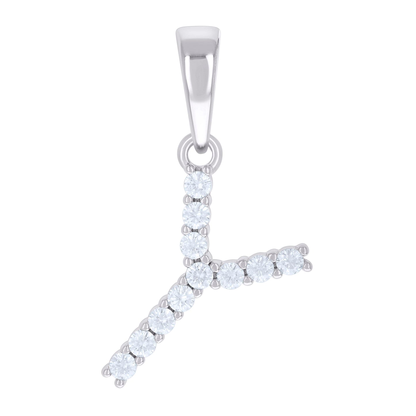 925 Sterling Silver Cz Pendant Initial Letter "Y"