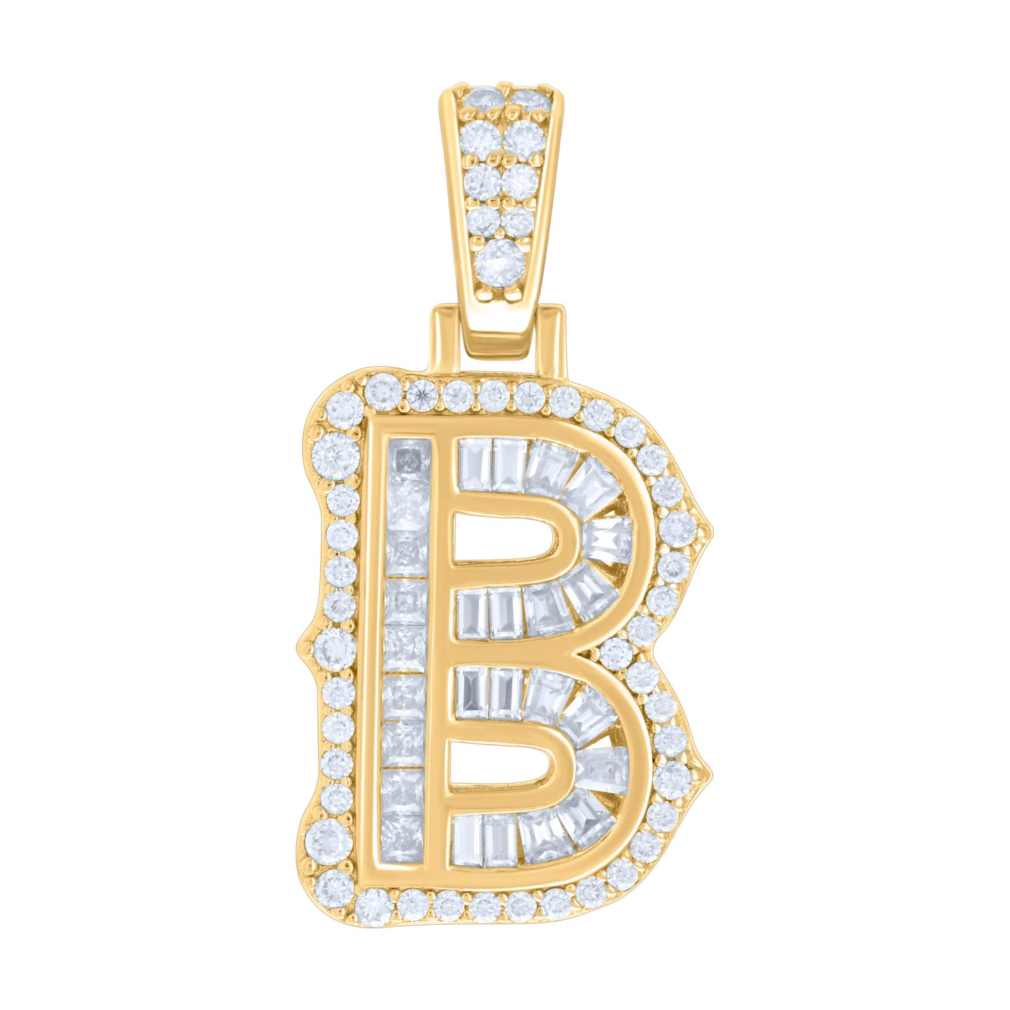 925 Silver Pendant "B" Moissanite 0.42Ct, Baguette