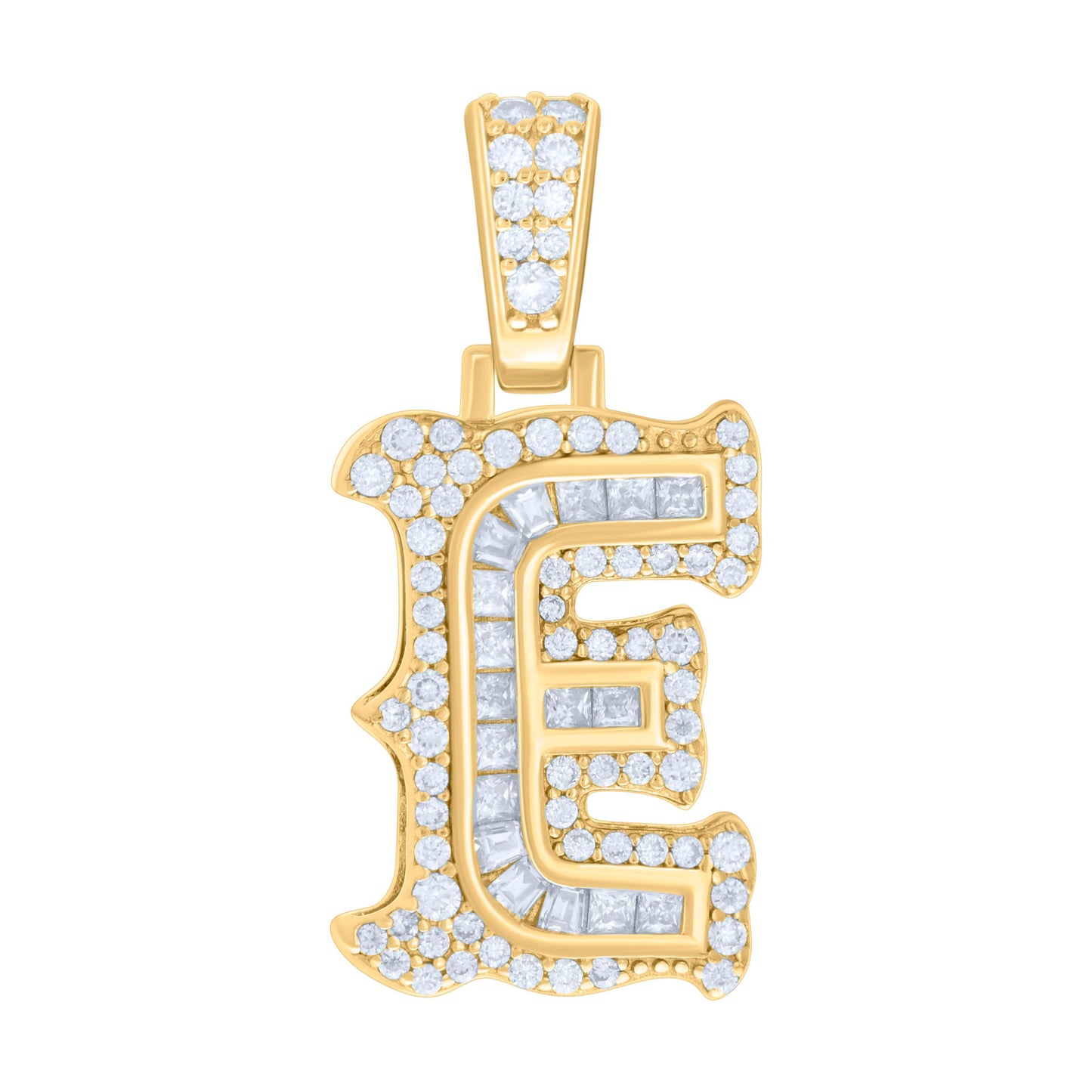 925 Silver Pendant "E" Moissanite 0.54Ct, Baguette