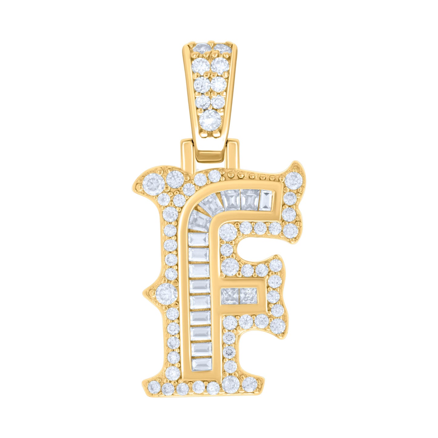 925 Silver Pendant "F" Moissanite 0.51Ct, Baguette
