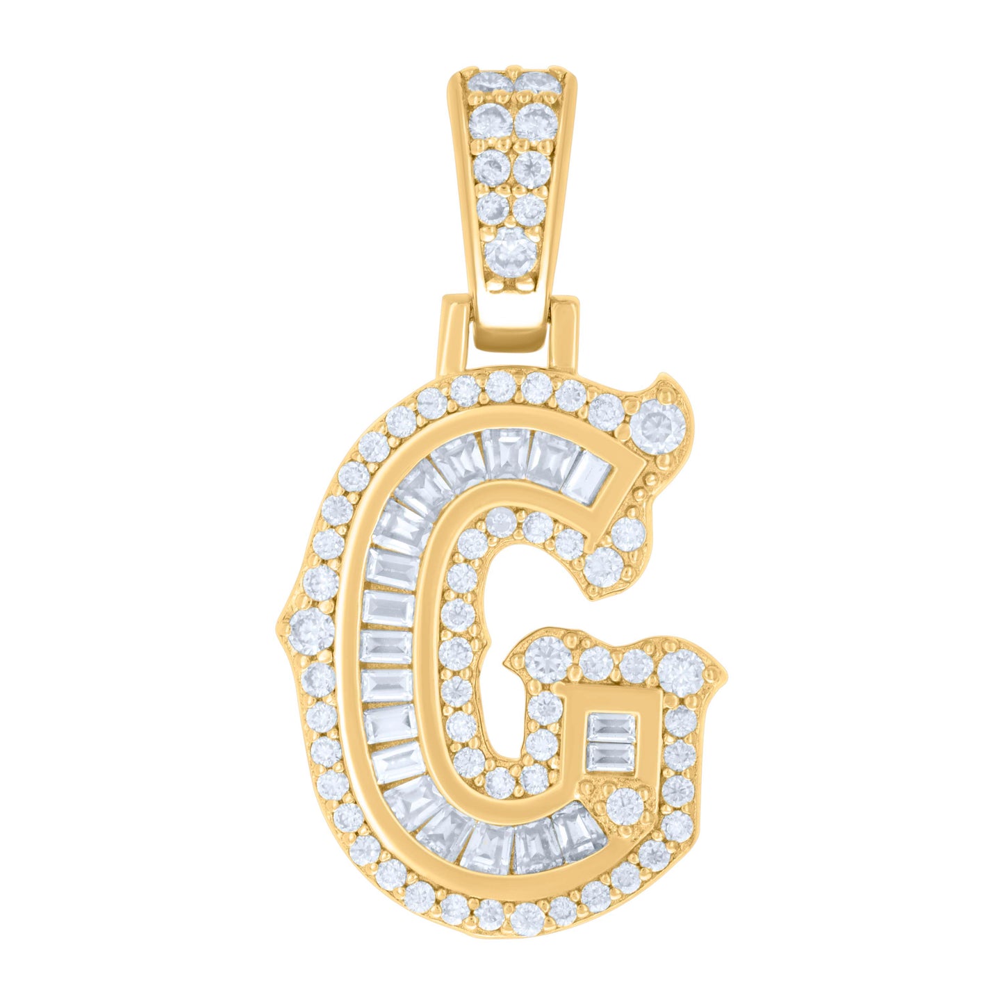 925 Silver Pendant "G" Moissanite 0.51Ct, Baguette