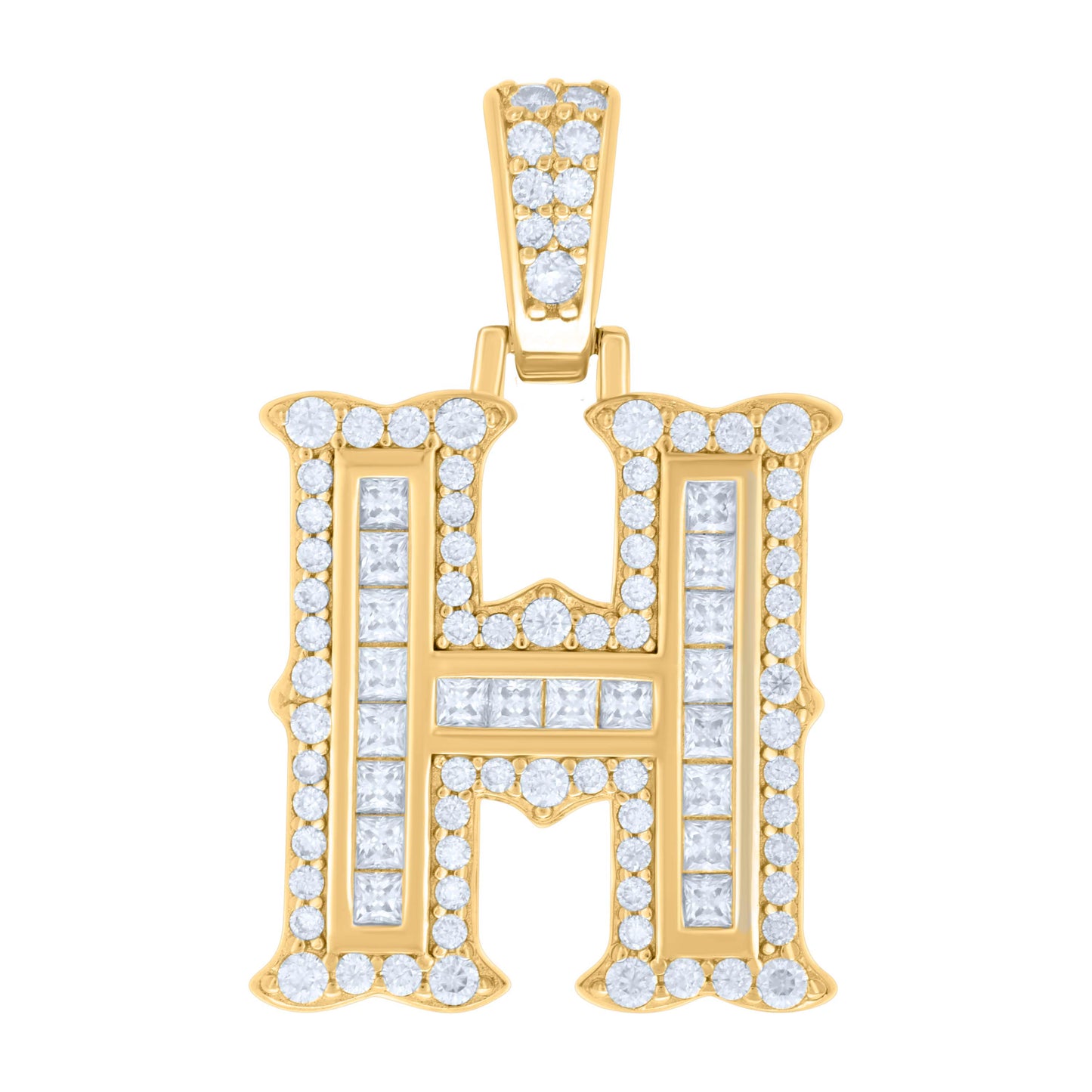 925 Silver Pendant "H" Moissanite 0.64Ct, Baguette