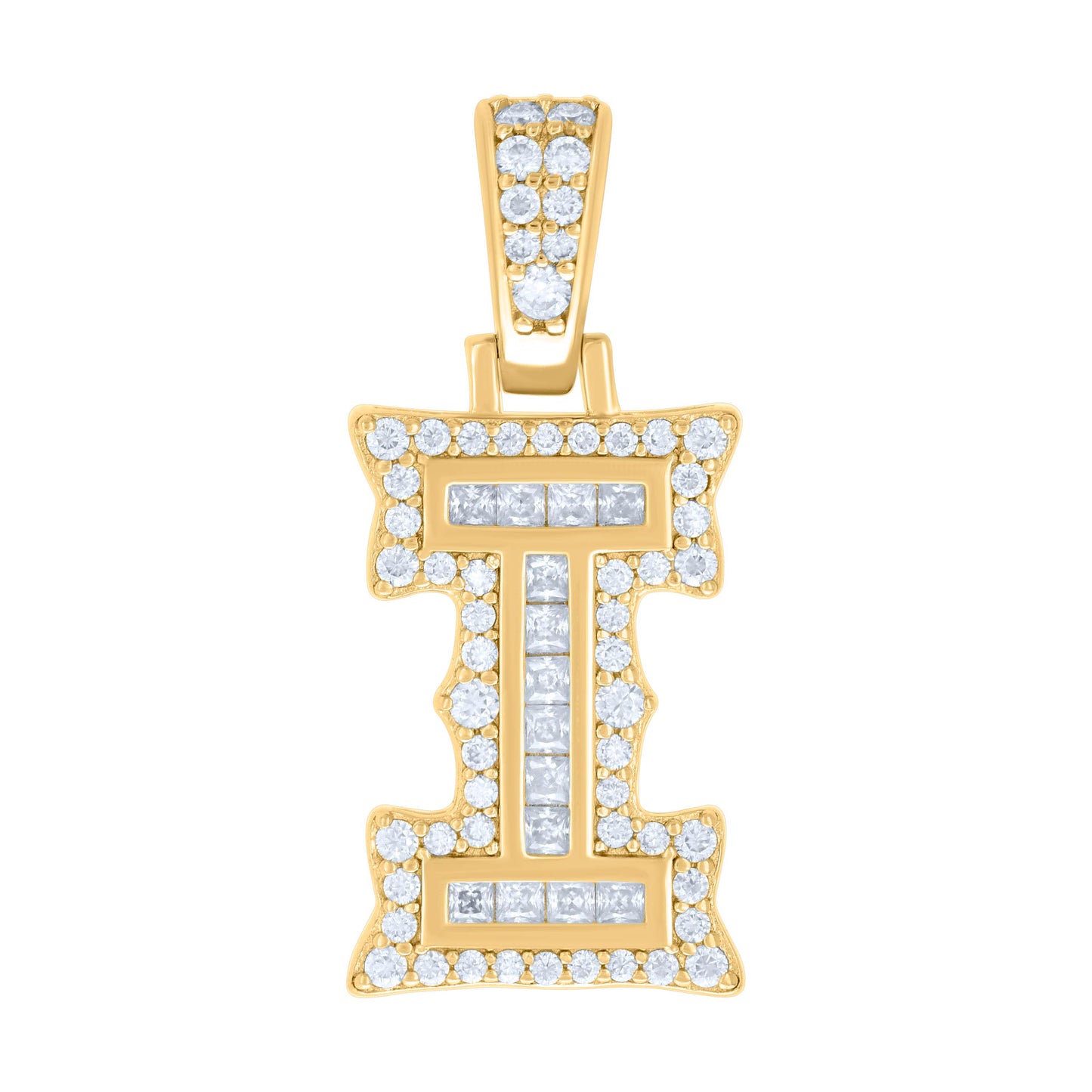 925 Silver Pendant "I" Moissanite 0.49Ct, Baguette