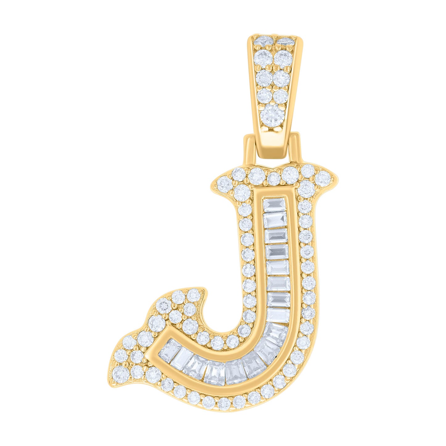 925 Silver Pendant "J" Moissanite 0.50Ct, Baguette