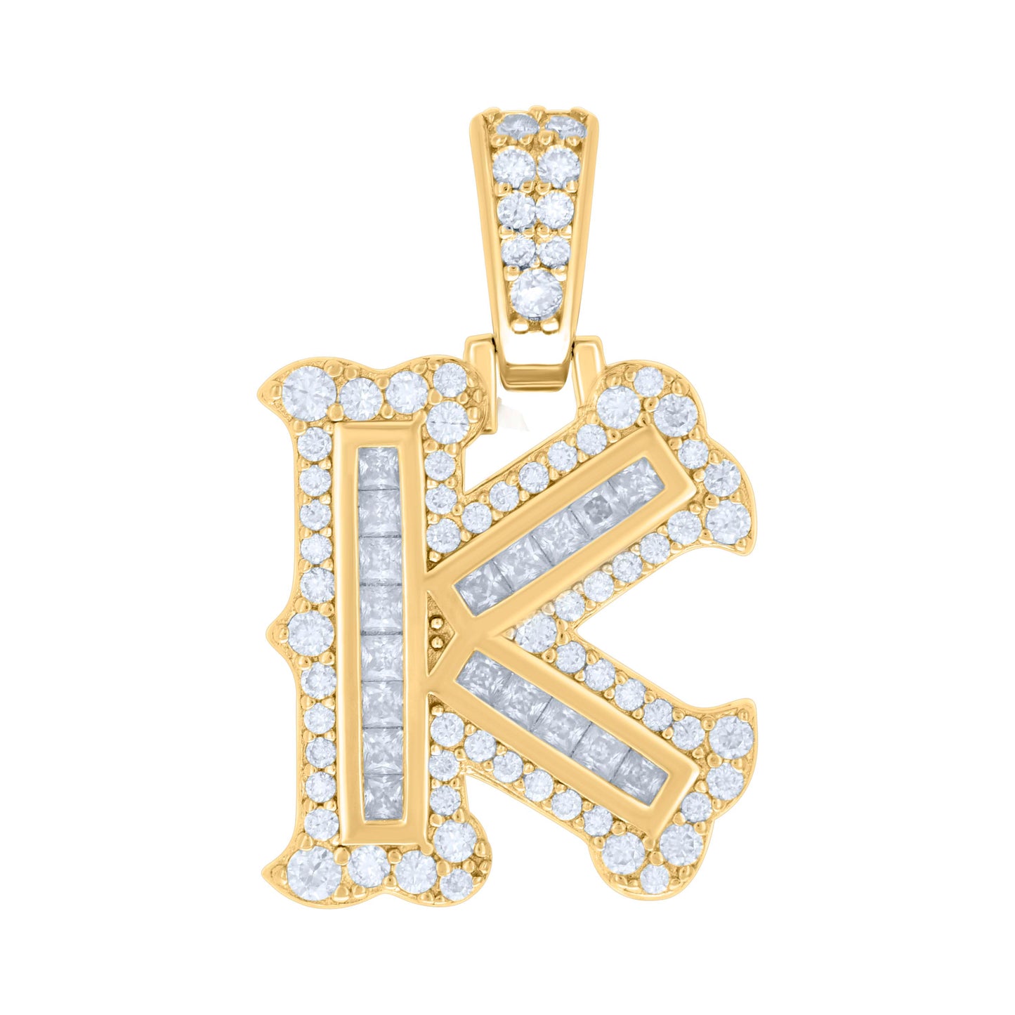 925 Silver Pendant "K" Moissanite 0.64Ct, Baguette