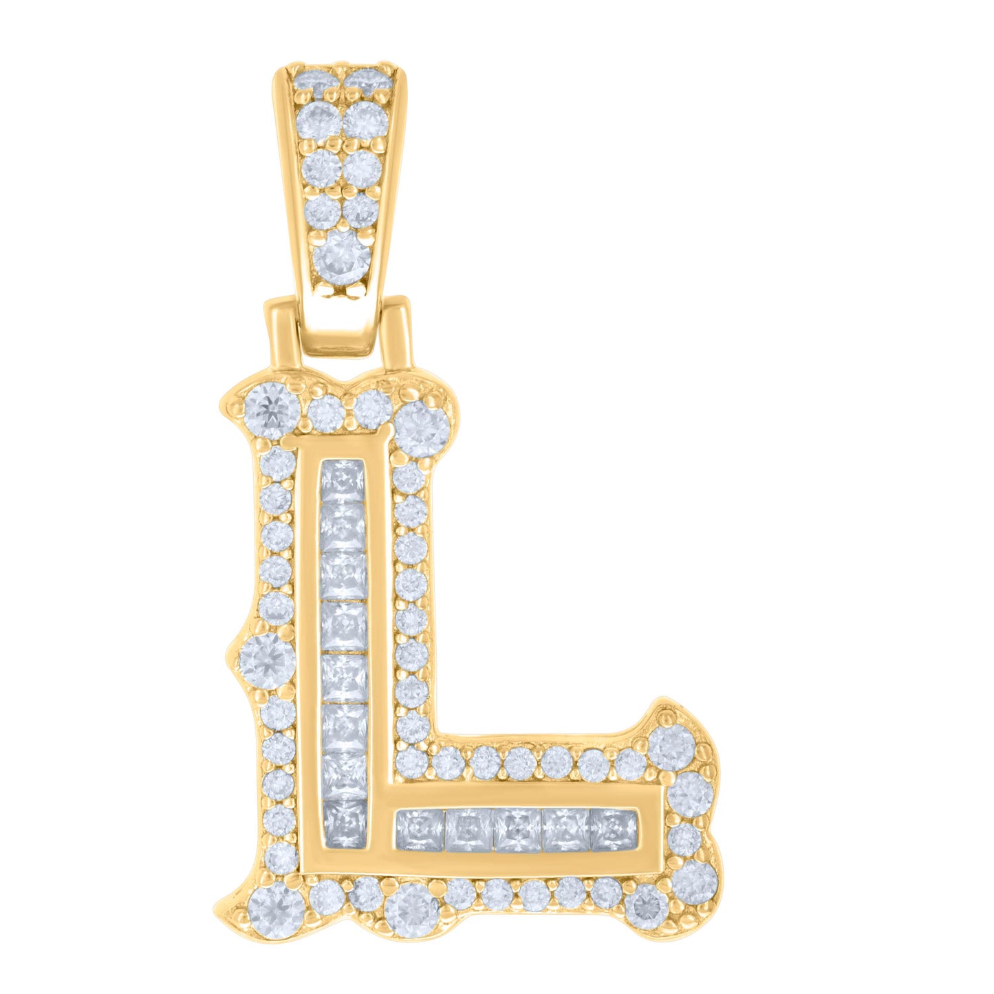 925 Silver Pendant "L" Moissanite 0.55Ct, Baguette