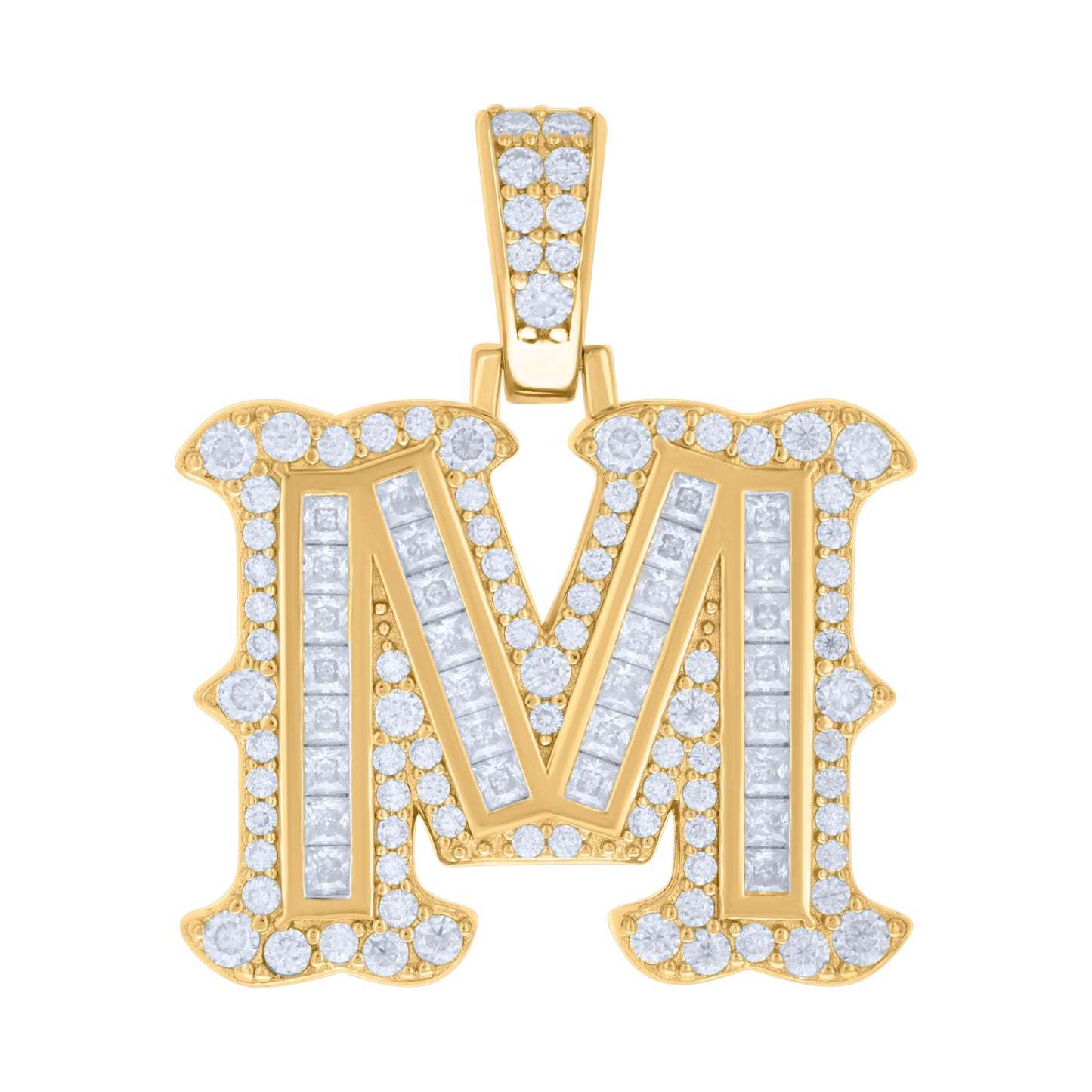 925 Silver Pendant "M" Moissanite 0.90Ct, Baguette