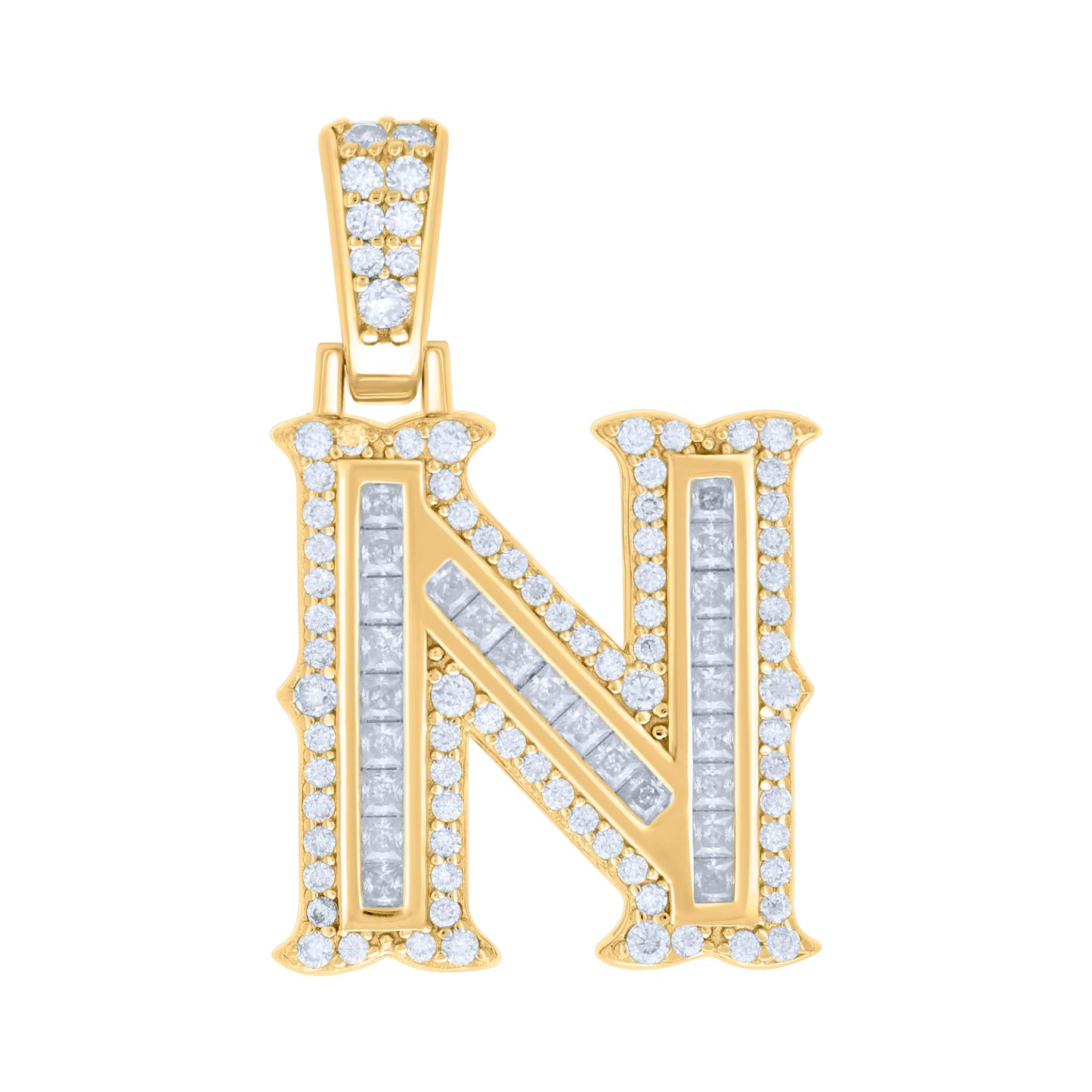 925 Silver Pendant "N" Moissanite 0.59Ct, Baguette