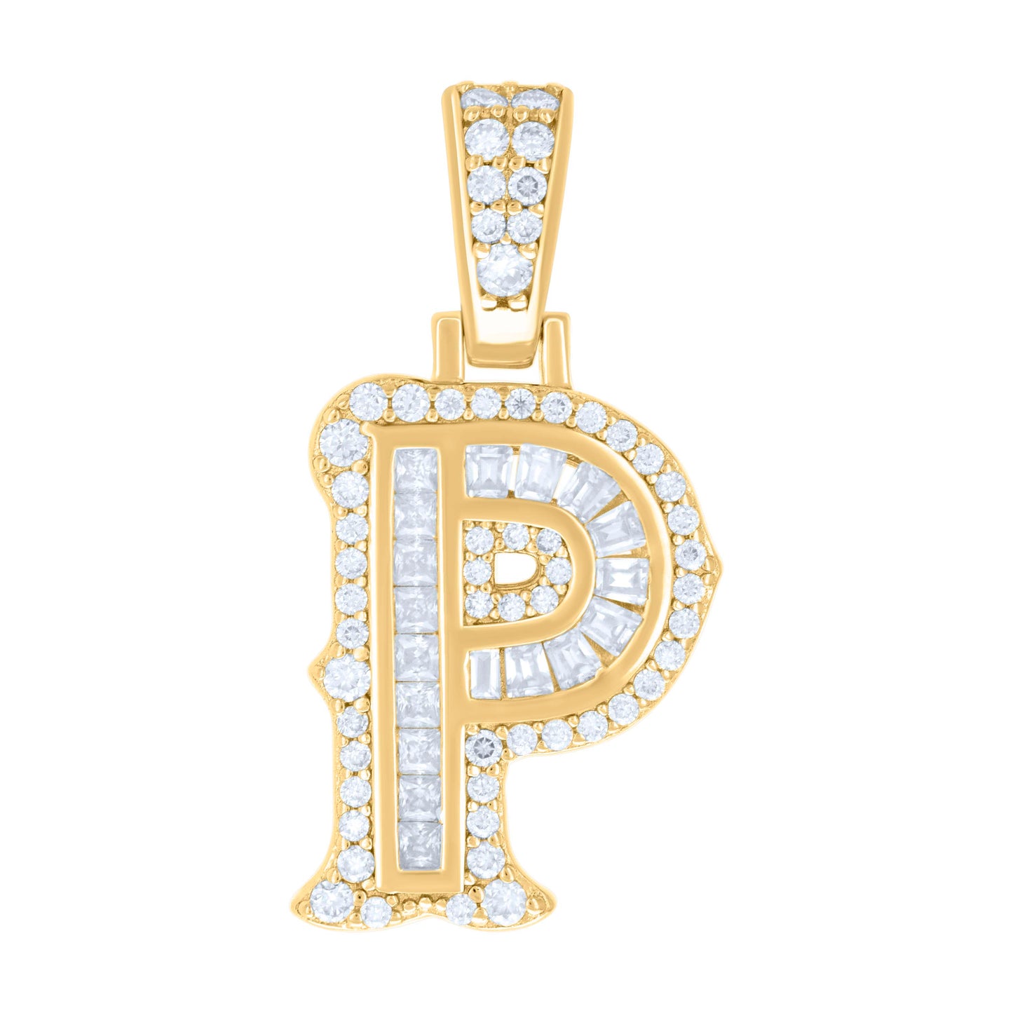 925 Silver Pendant "P" Moissanite 0.45Ct, Baguette