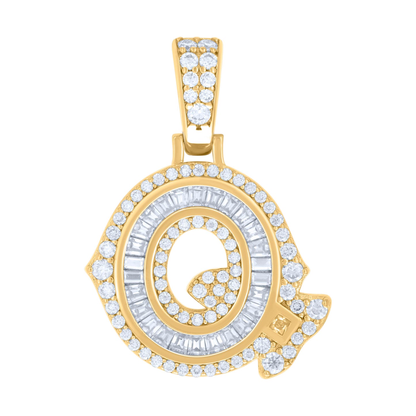 925 Silver Pendant "Q" Moissanite 0.67Ct, Baguette
