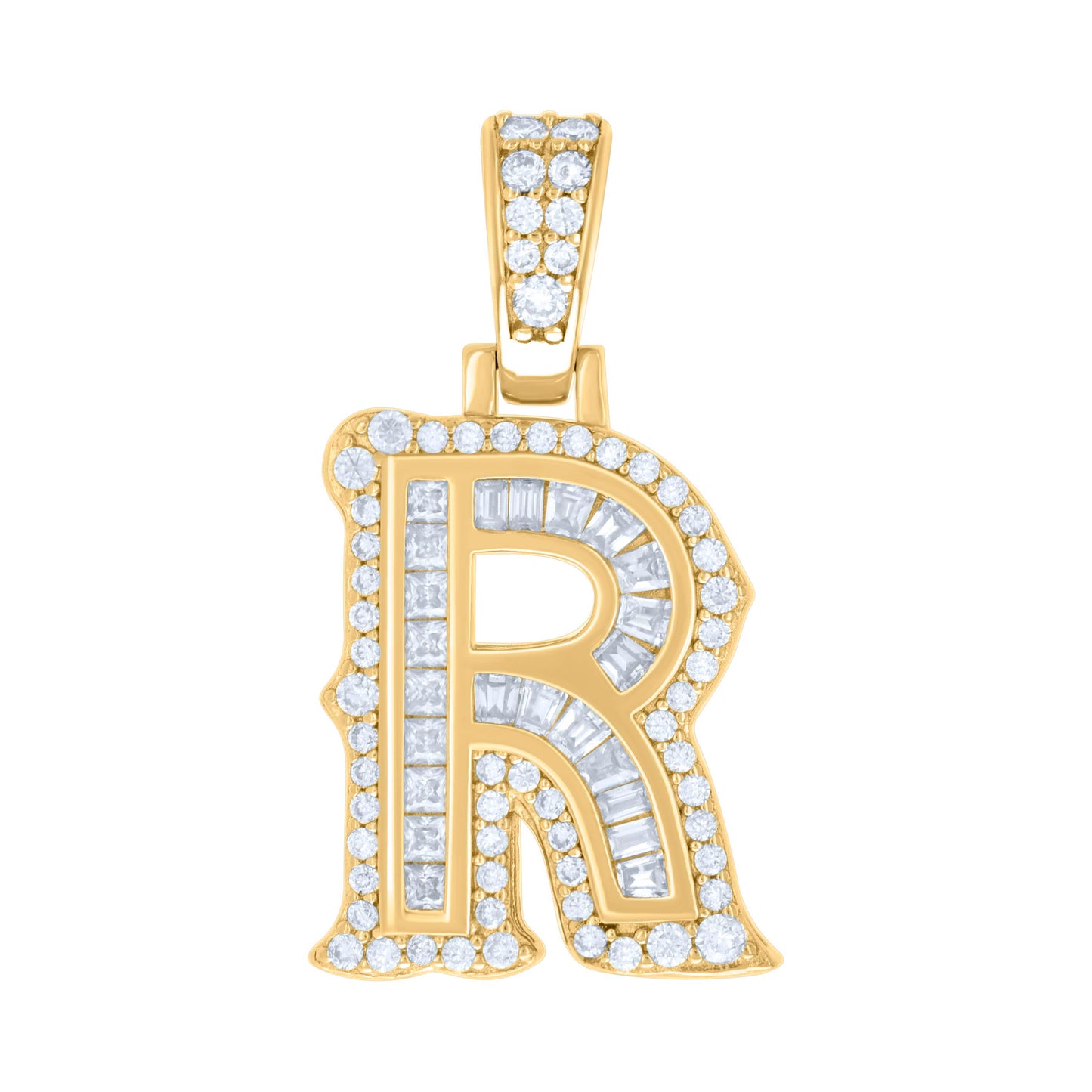 925 Silver Pendant "R" Moissanite 0.48Ct, Baguette