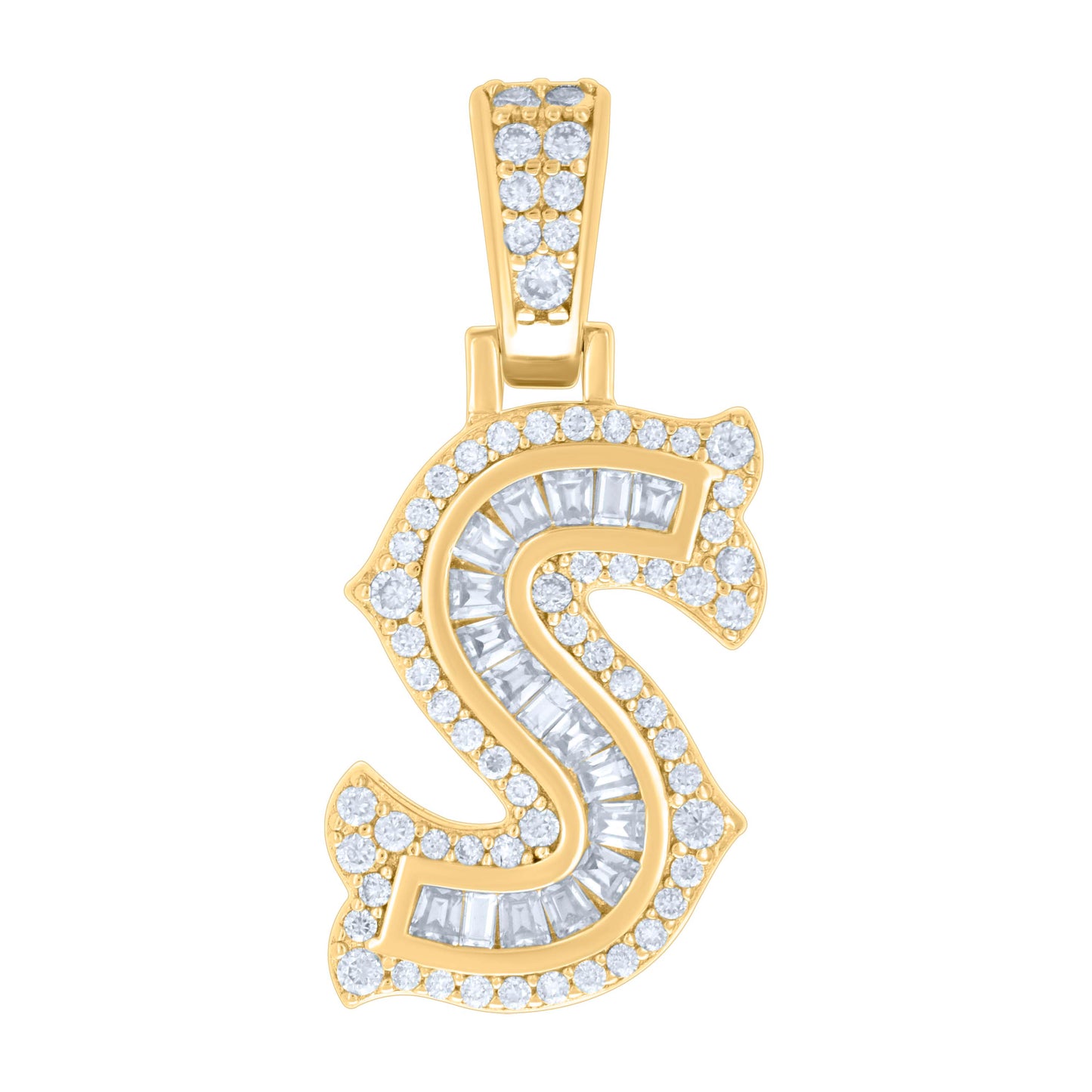 925 Silver Pendant "S" Moissanite 0.49Ct, Baguette