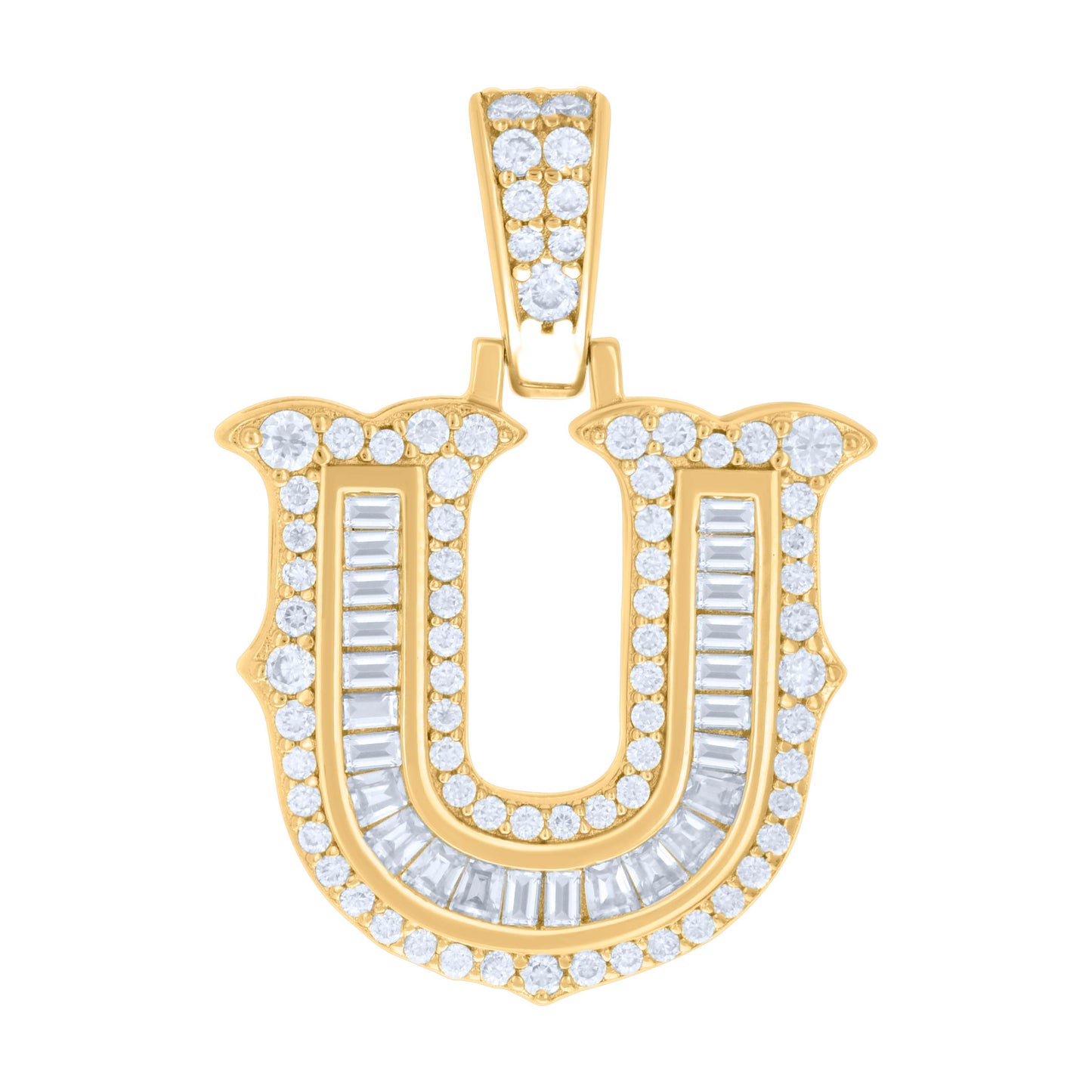 925 Silver Pendant "U" Moissanite 0.61Ct, Baguette