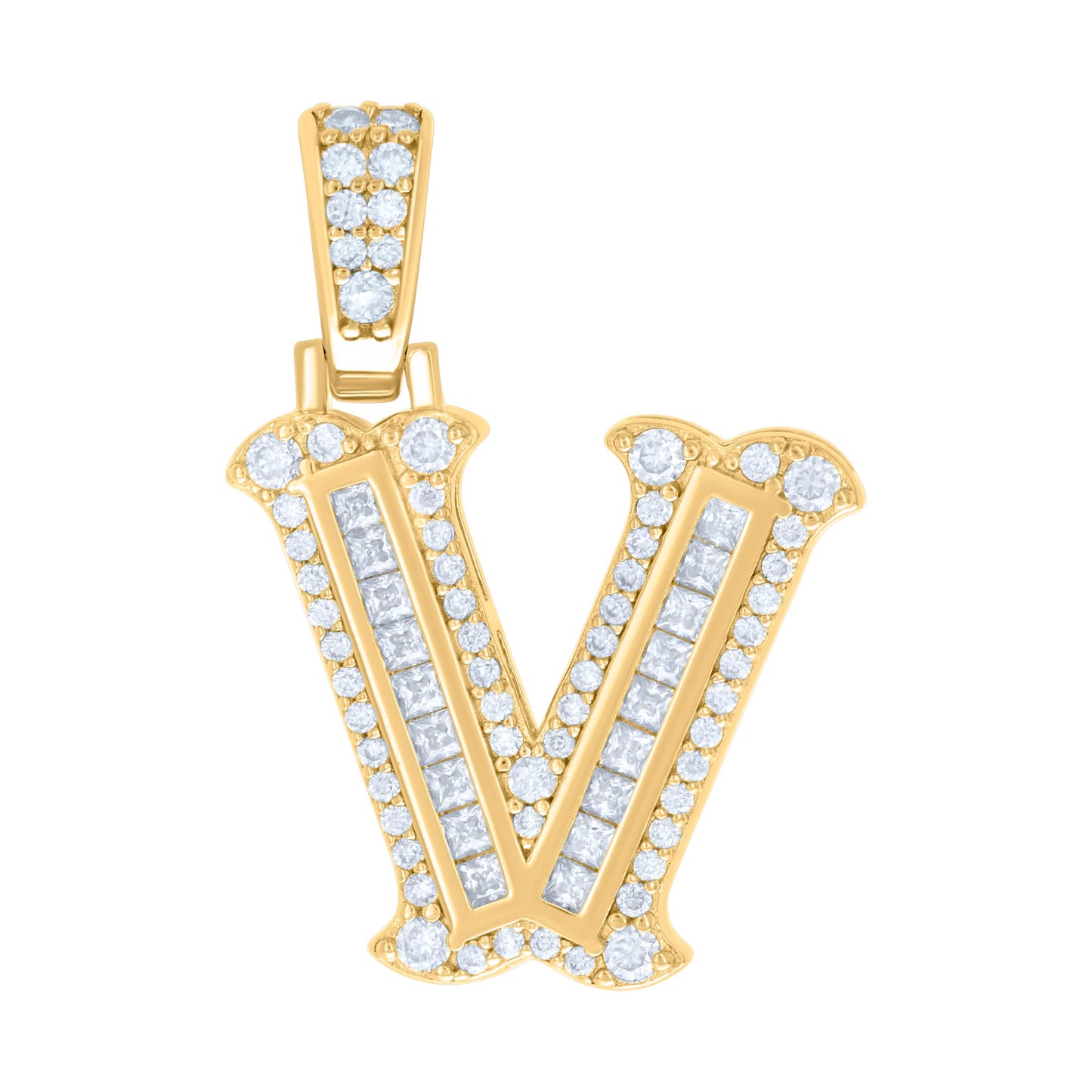 925 Silver Pendant "V" Moissanite 0.61Ct, Baguette