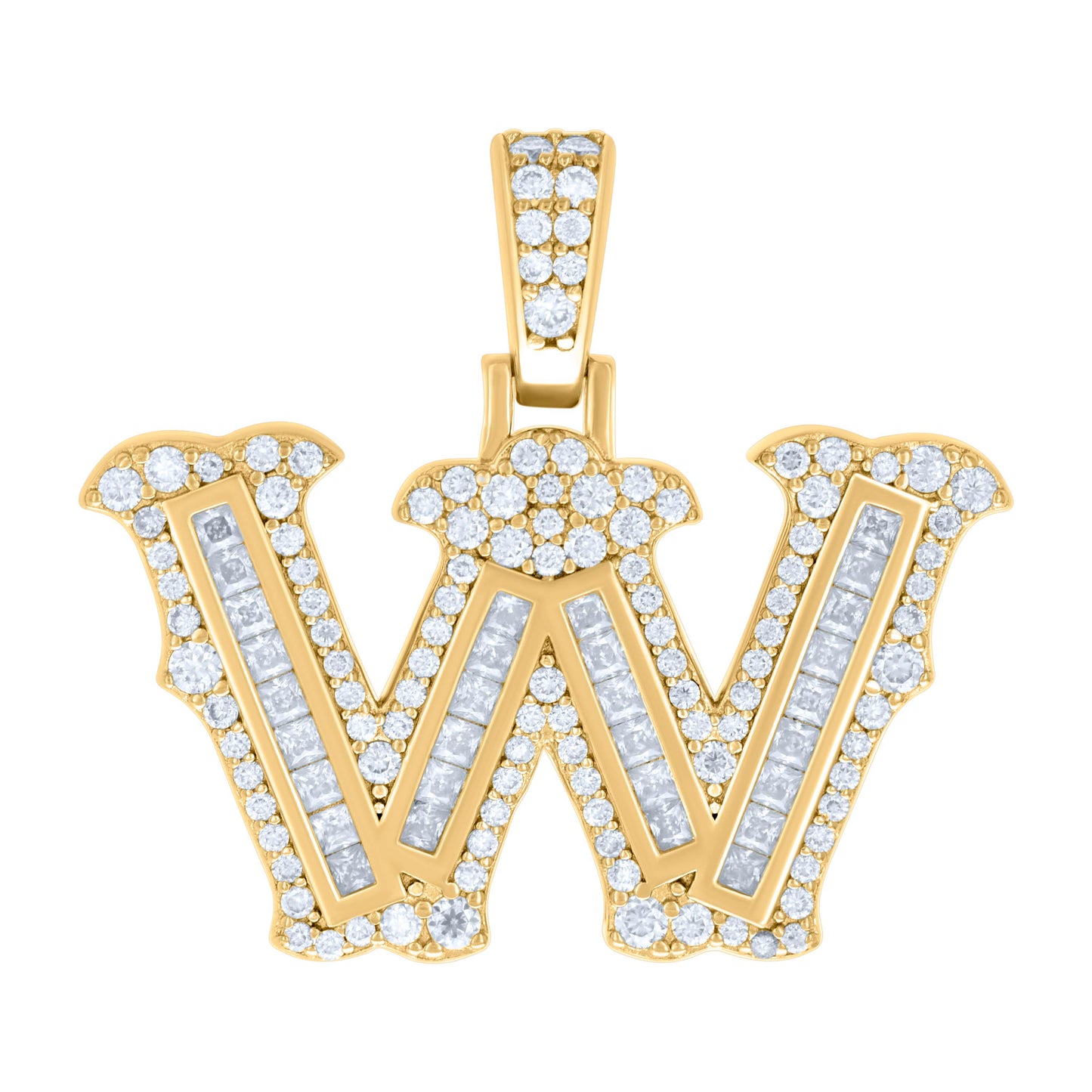 925 Silver Pendant "W" Moissanite 0.97Ct, Baguette