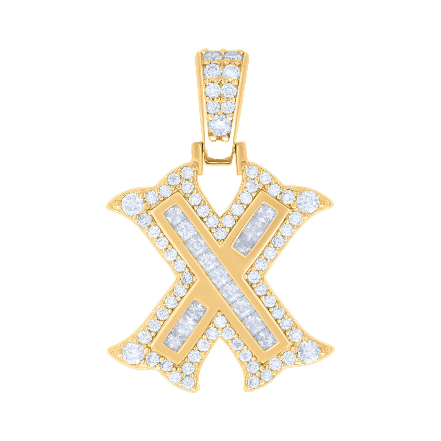 925 Silver Pendant "X" Moissanite 0.57Ct, Baguette