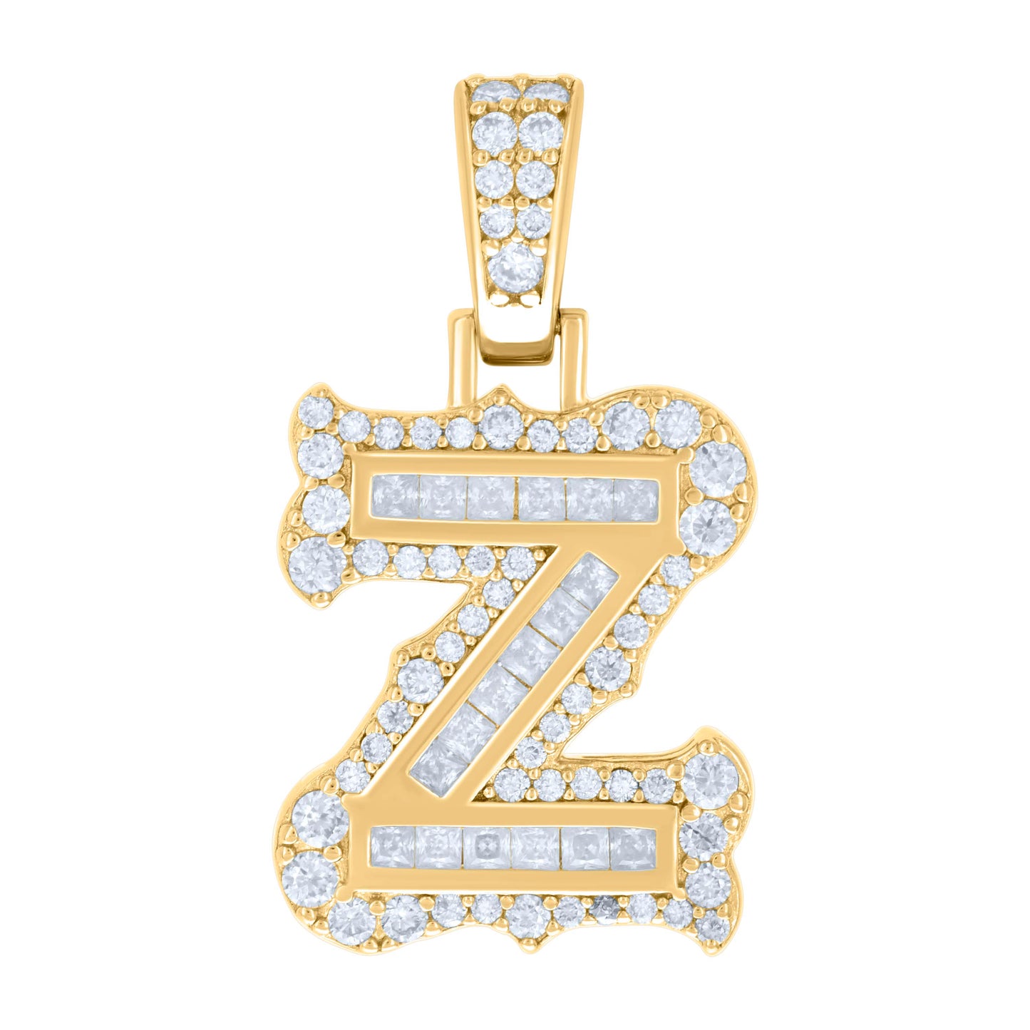 925 Silver Pendant "Z" Moissanite 0.70Ct, Baguette