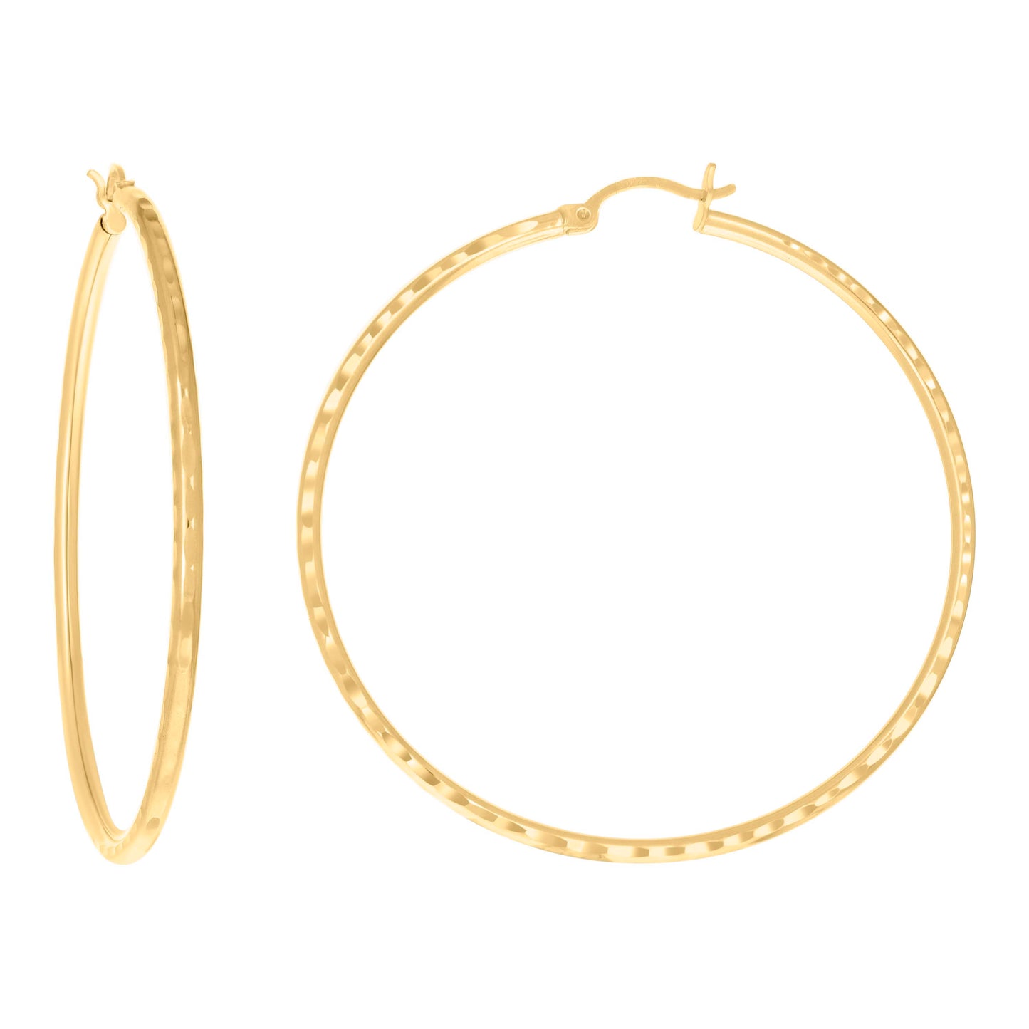 14Kt Gold D/C Hoop Earrings 2mm-50