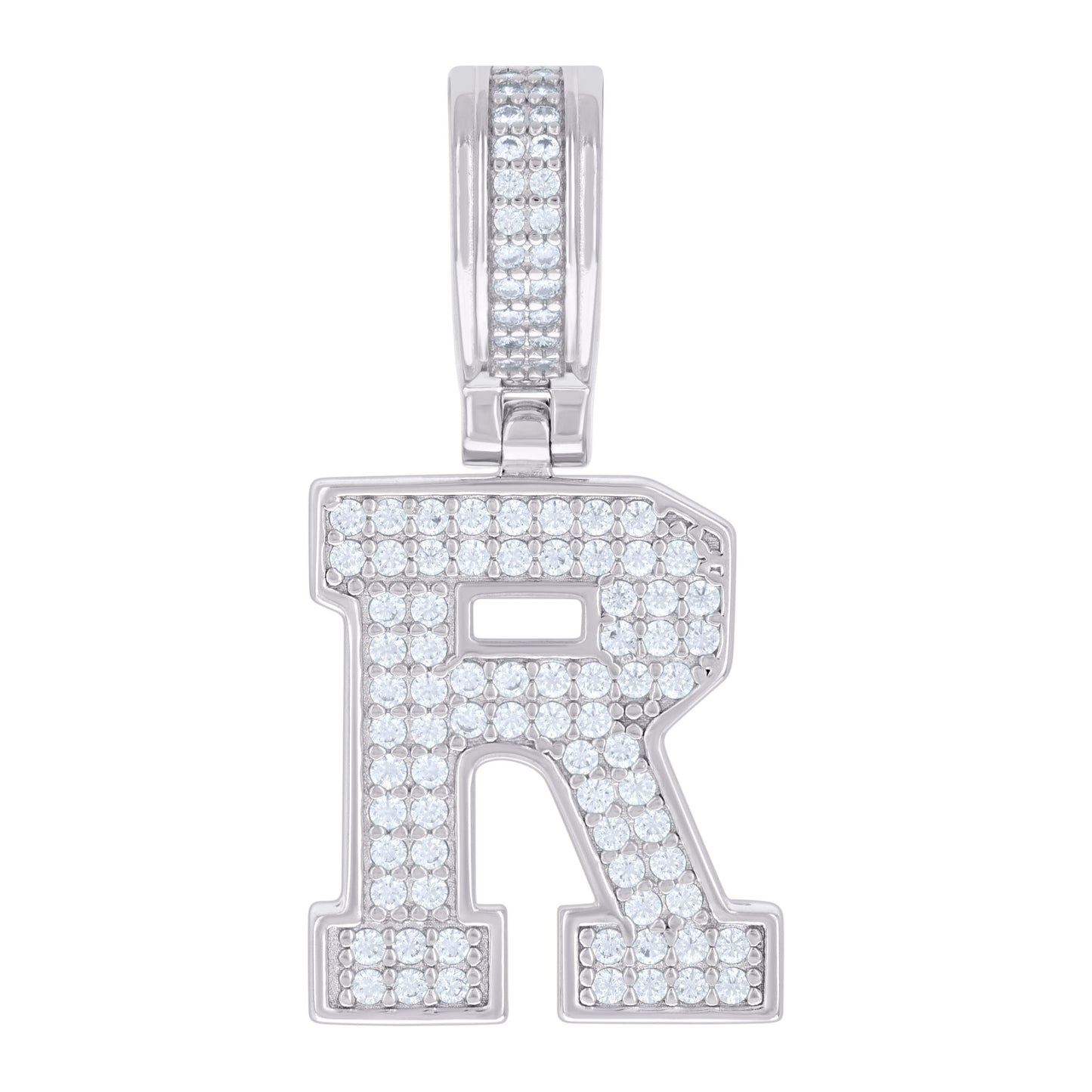 925 Silver Initial Letter "R" Pendant Moissanite C