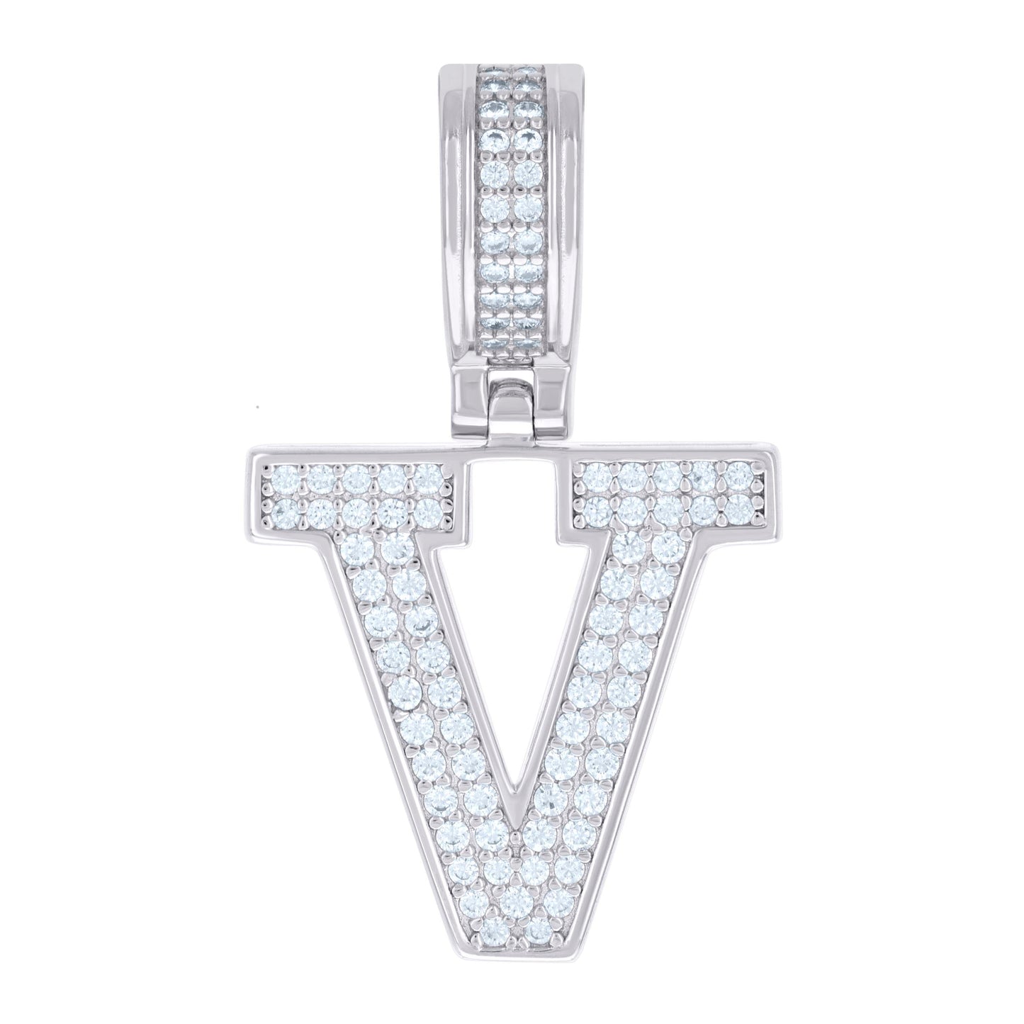 925 Silver Initial Letter "V" Pendant Moissanite C