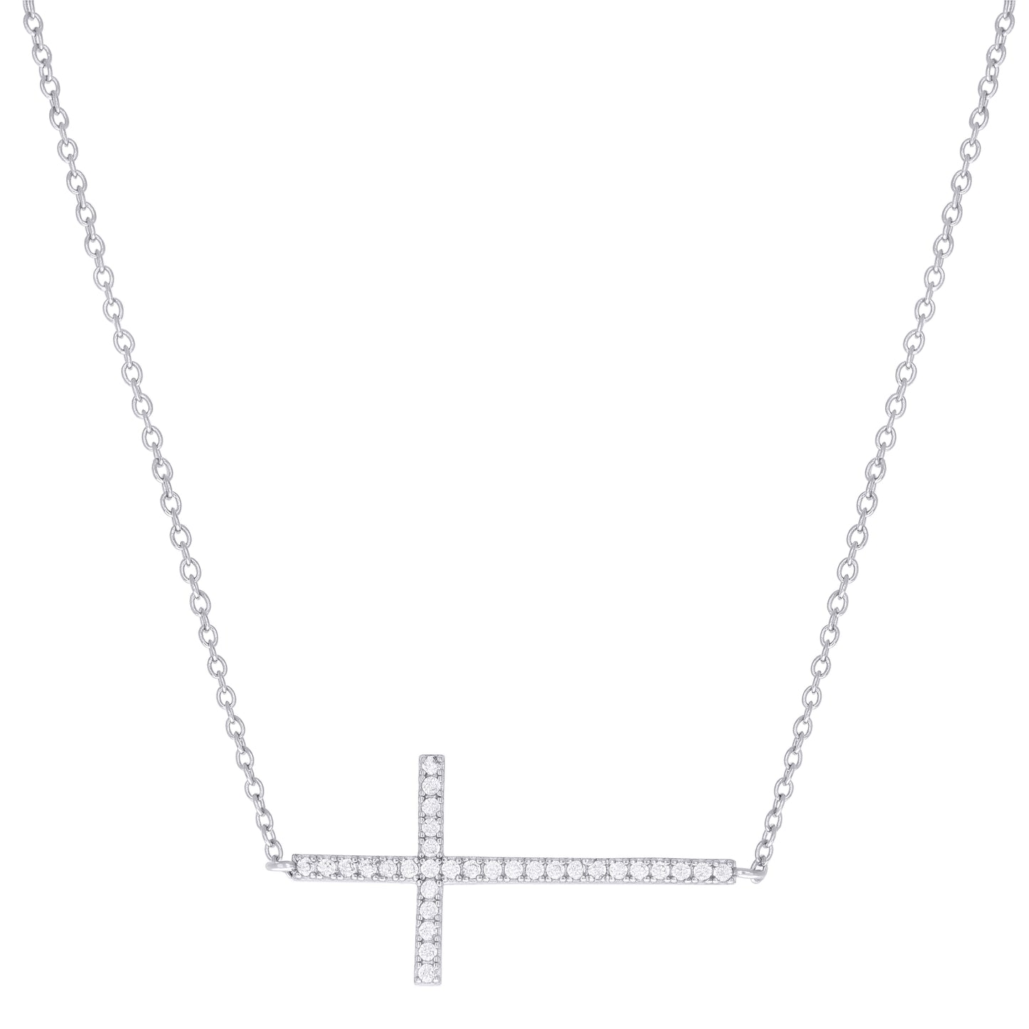 925 Sterling Silver Cz Necklace 17"+1"