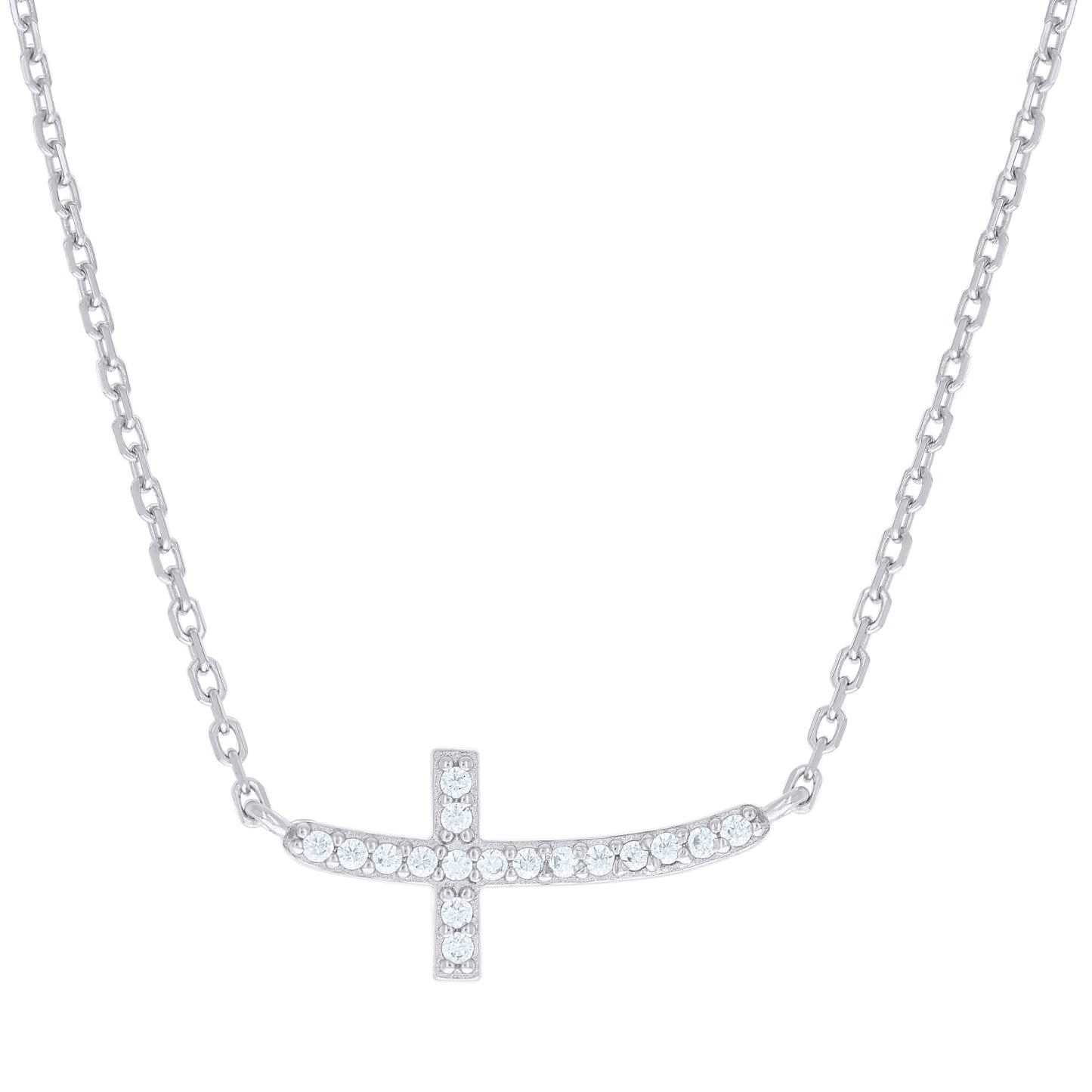 925 Sterling Silver Cz Necklace 16"+1.5"