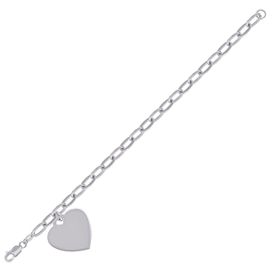 925 Sterling Silver Heart Rhodium Plated Bracelet