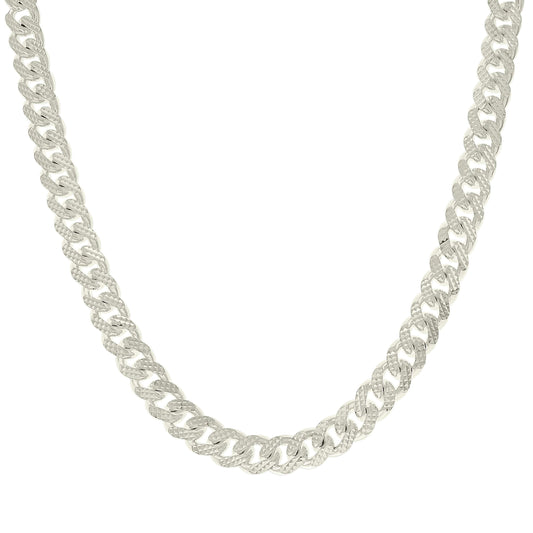 925 Silver Solid Miami Cuban Pyramid Chain Silver 9.8mm