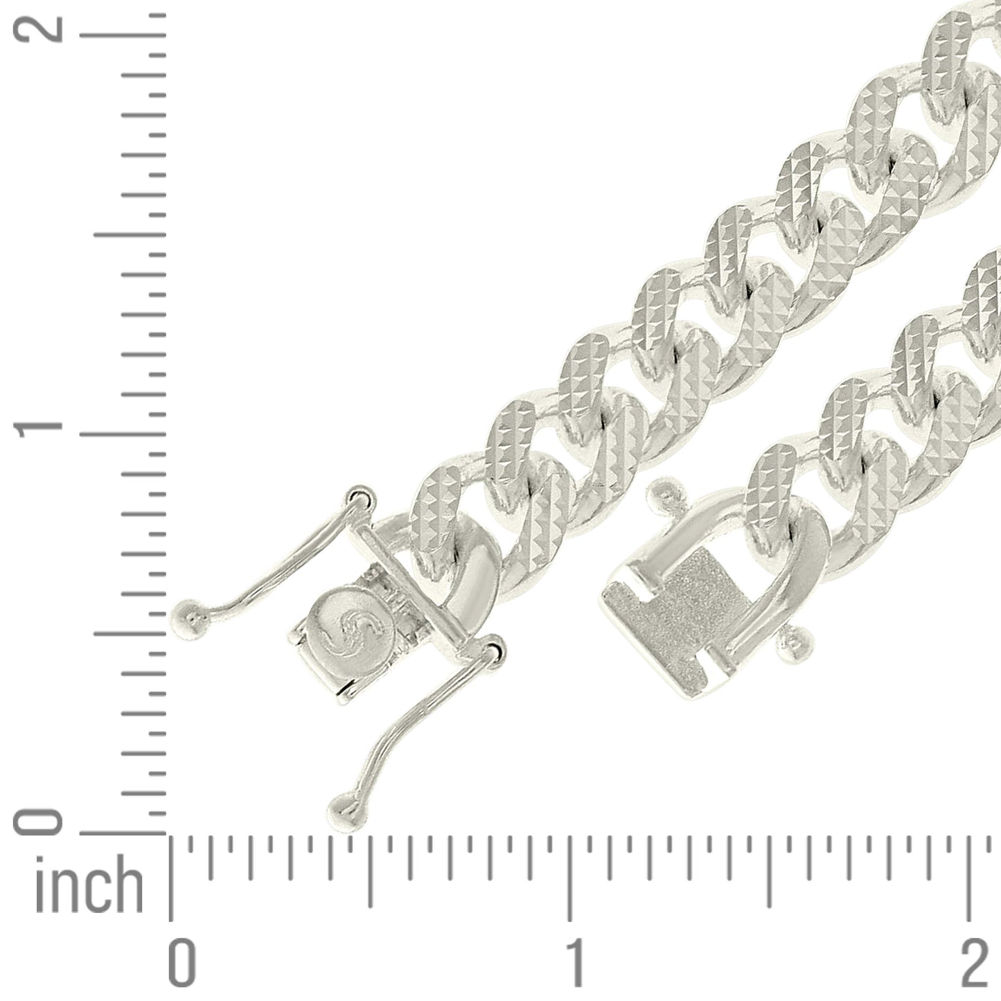 925 Silver Solid Miami Cuban Pyramid Chain Silver 9.8mm